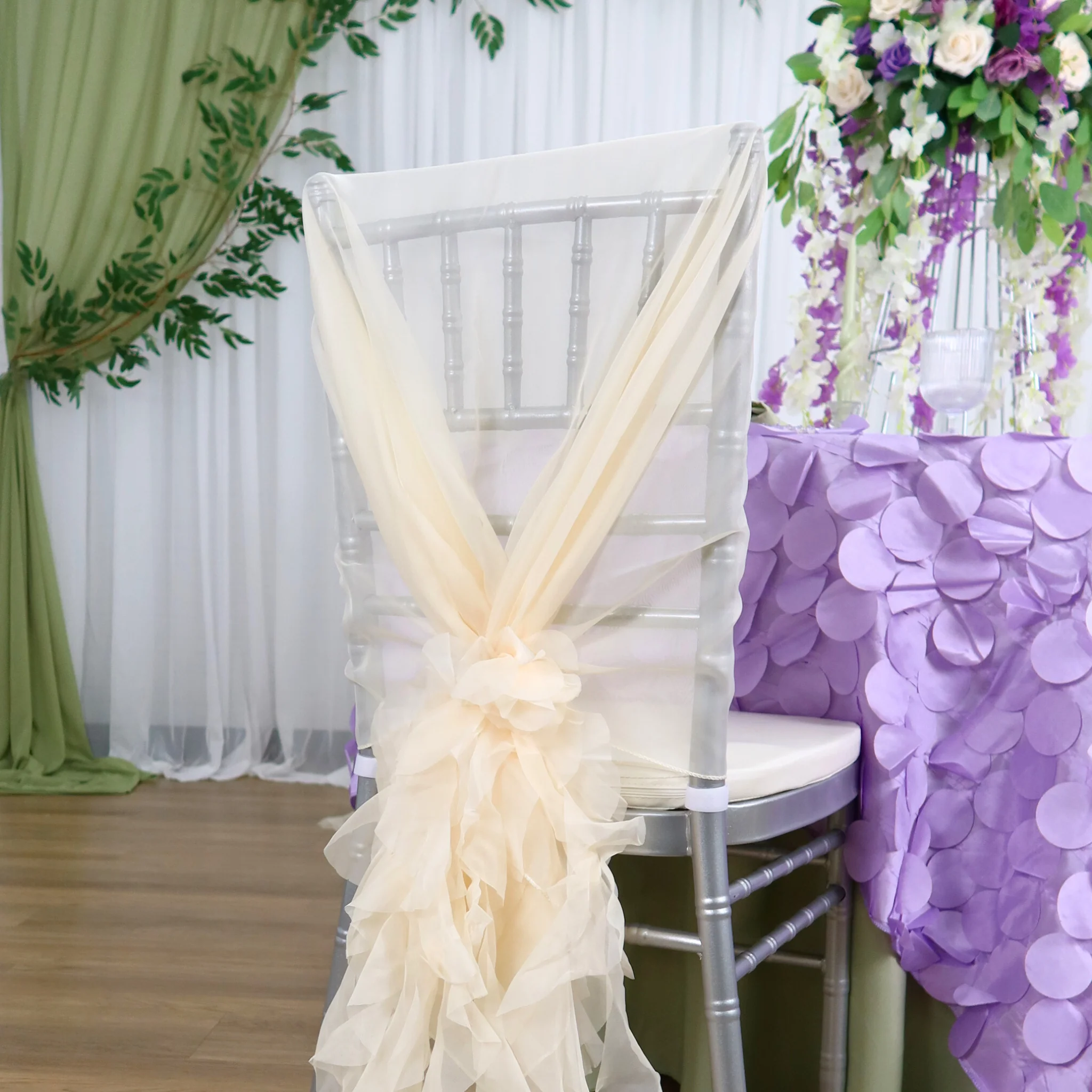 1 Set of Soft Curly Willow Ruffles Chair Sash & Cap - Ivory - Image 2