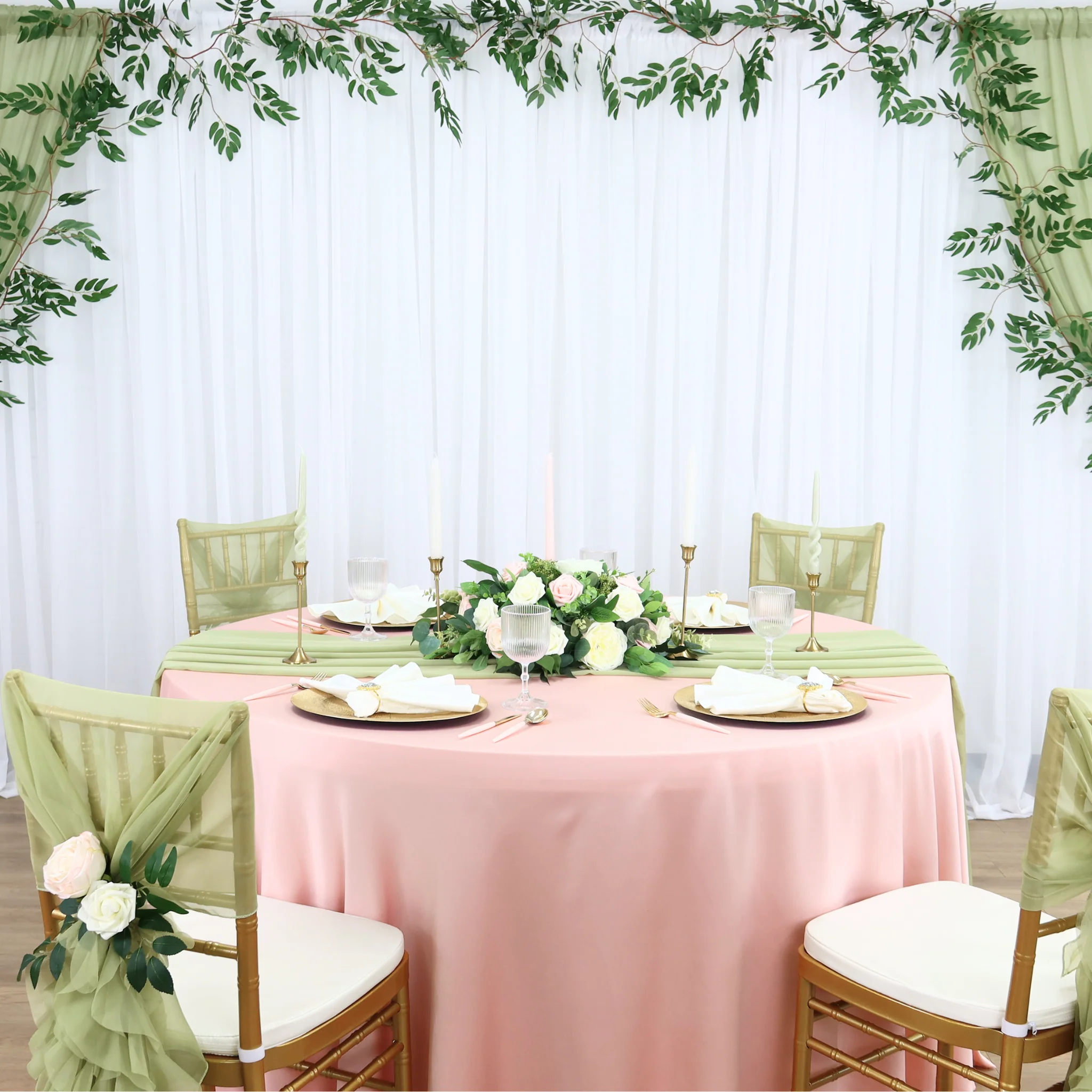 1 Set of Soft Curly Willow Ruffles Chair Sash & Cap - Sage Green - Image 4