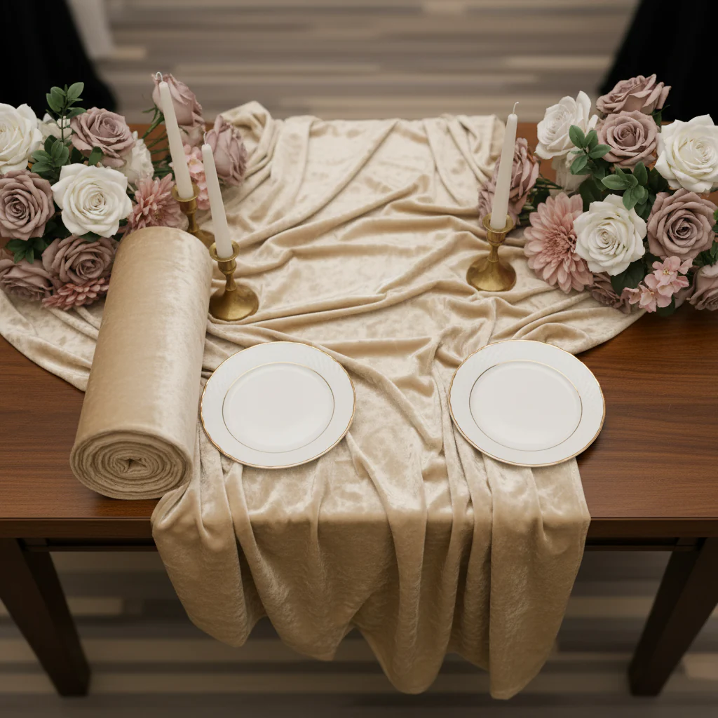 10 yards Velvet Fabric Roll - Champagne - Image 4