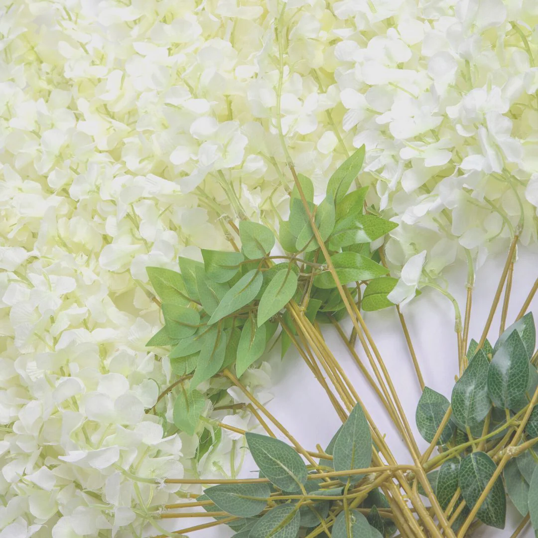 12 Pack Hanging Wisteria Vines Silk Flower Stem - Ivory - Image 2
