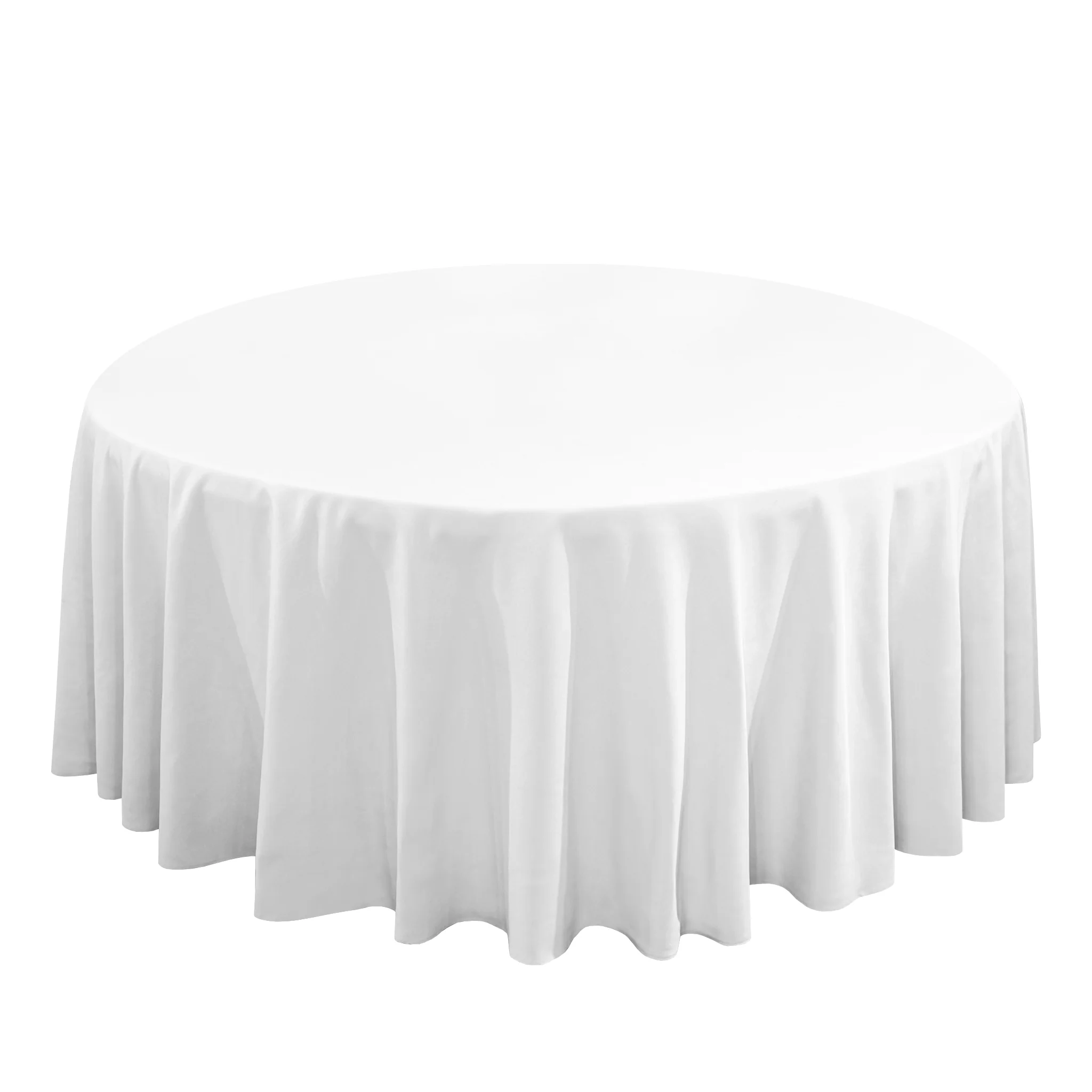 Premium 132" Round White Spun Polyester Tablecloth - Image 4