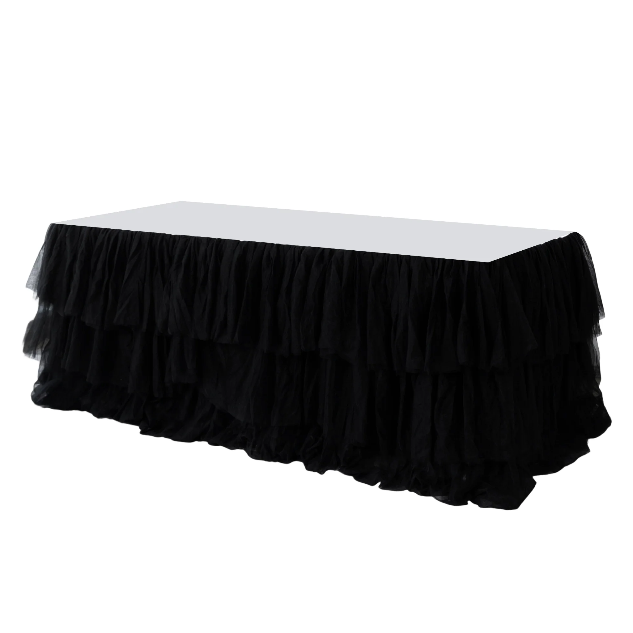 14ft Ruffle Layered Black Tulle Tableskirt