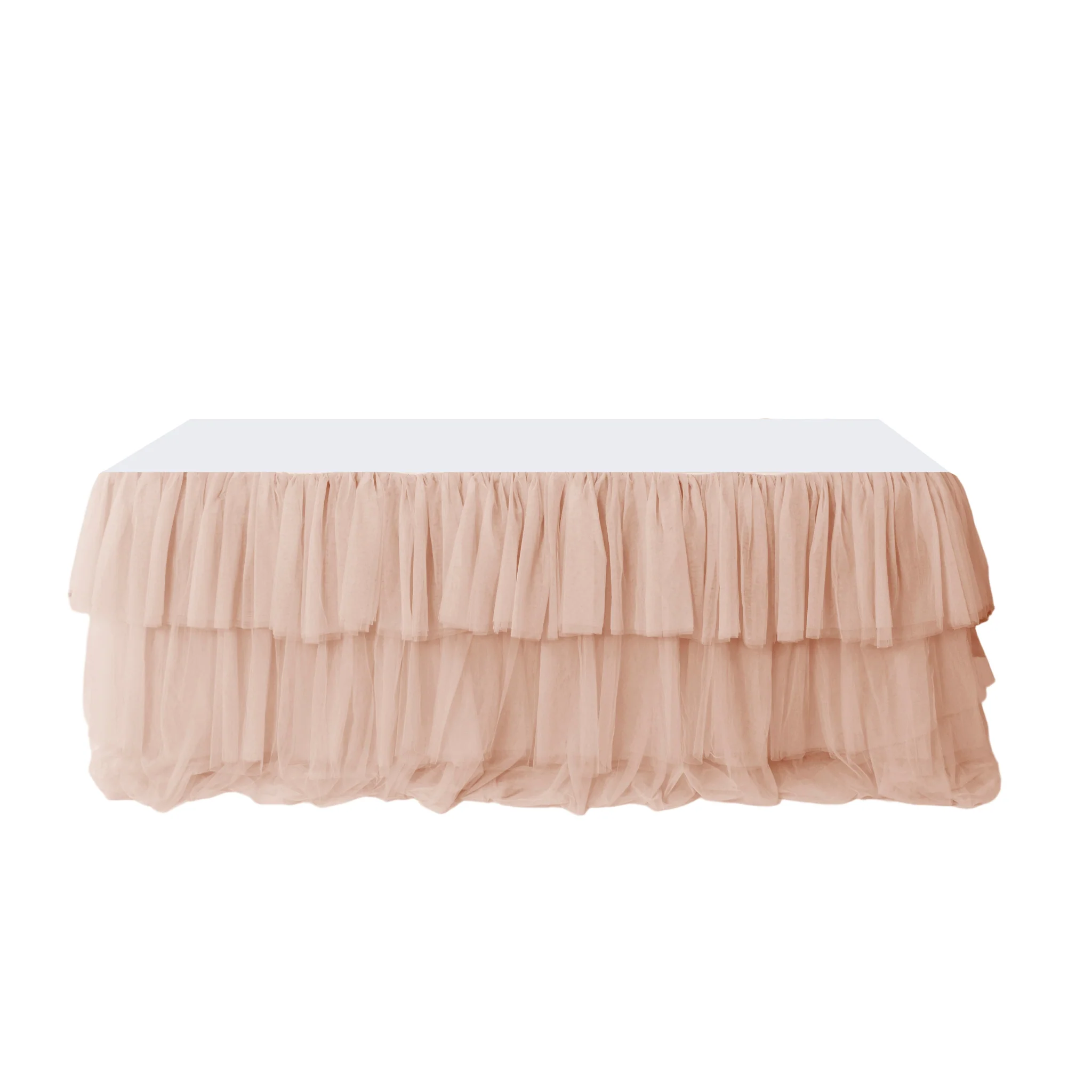 14ft Ruffle Layered Blush/Rose Gold Tulle Tableskirt - Image 2