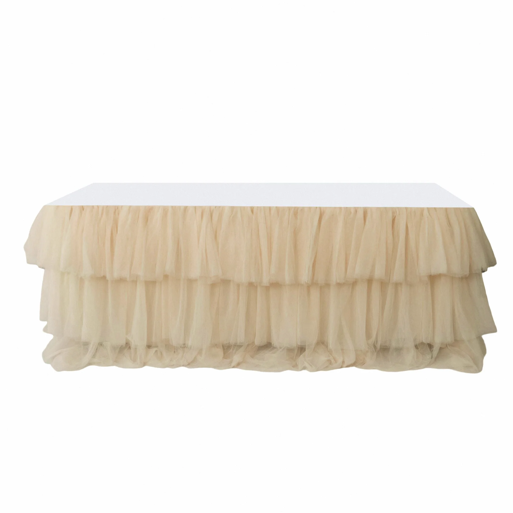 14ft Ruffle Layered Champagne Tulle Tableskirt - Image 2