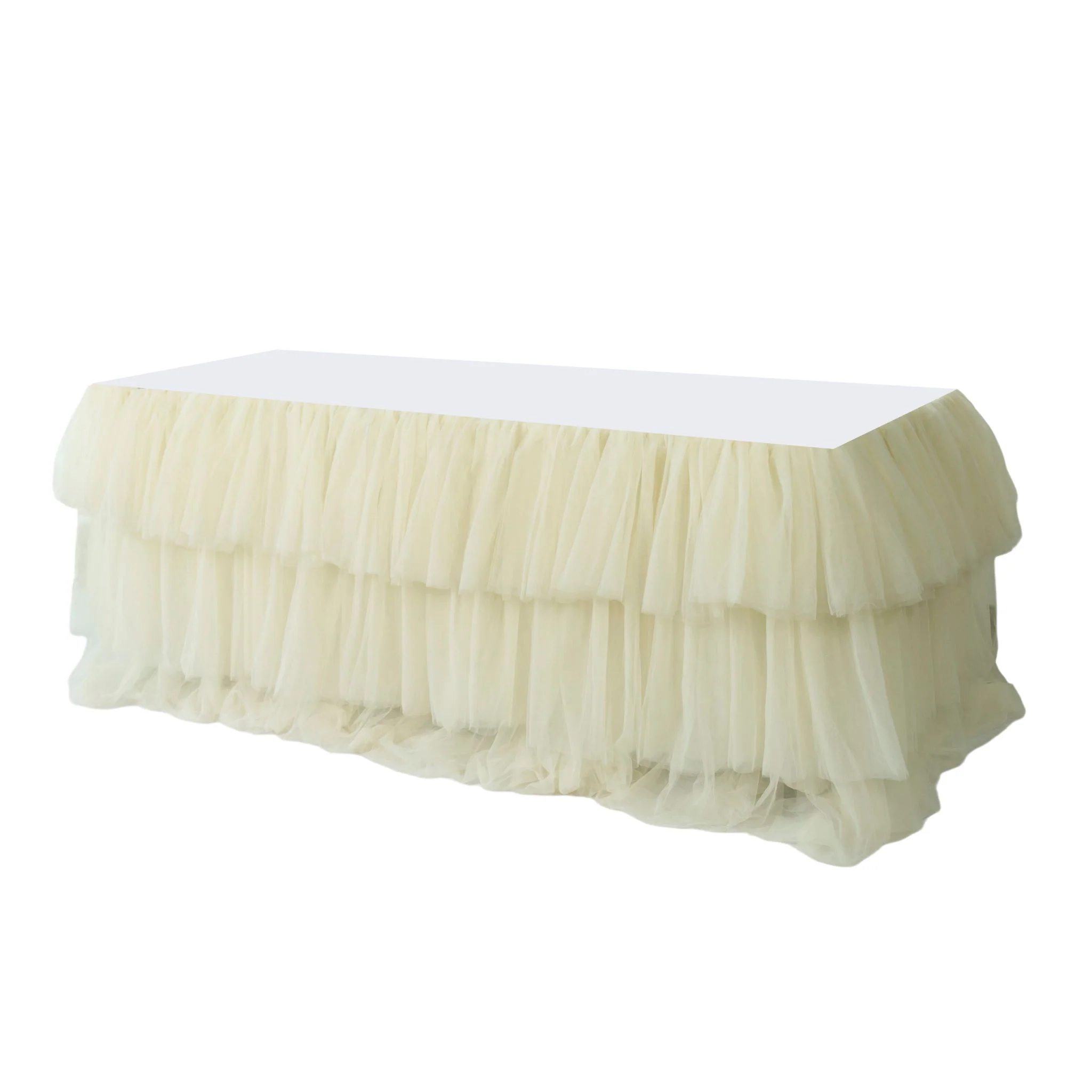 14ft Ruffle Layered Ivory Tulle Tableskirt