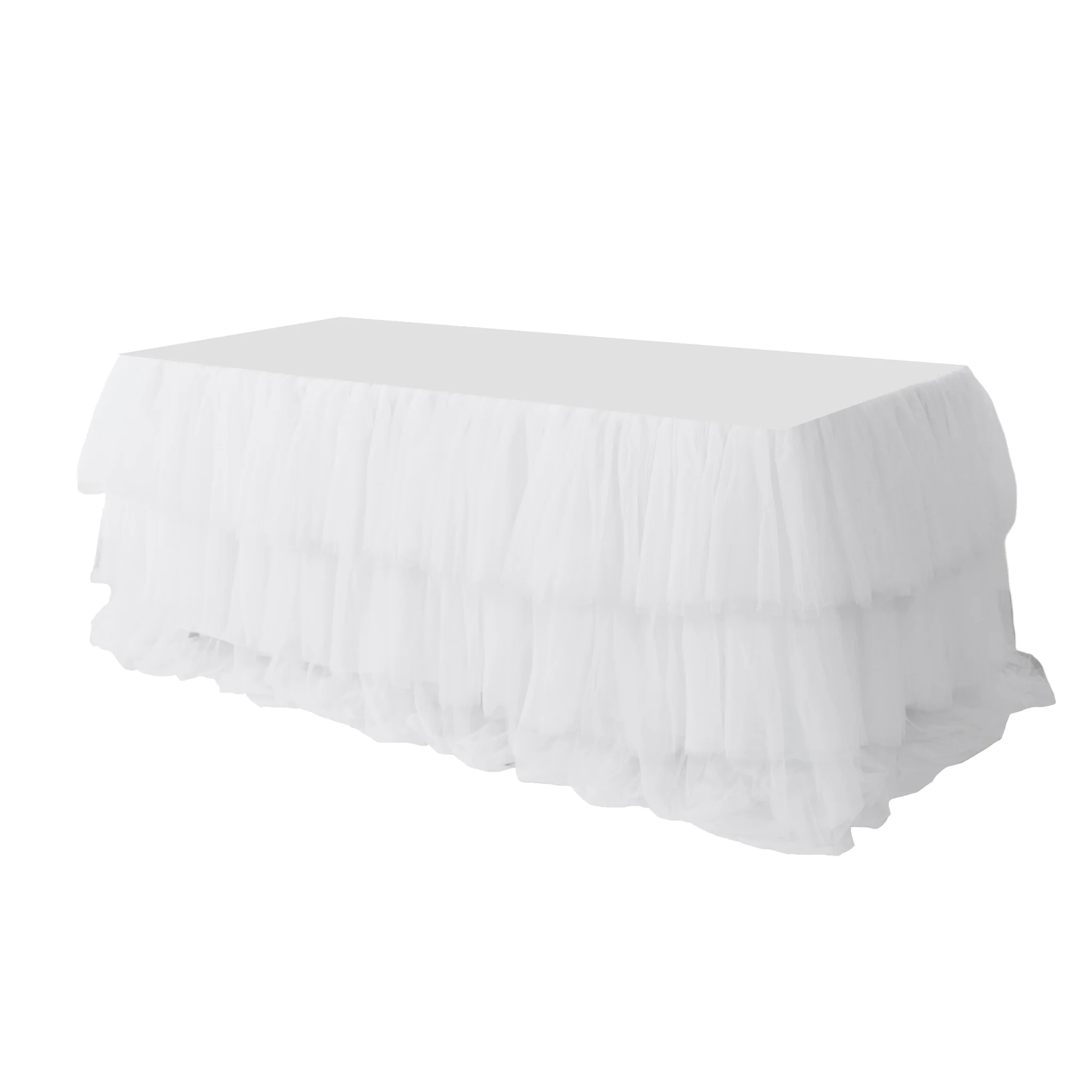 14ft Ruffle Layered White Tulle Tableskirt