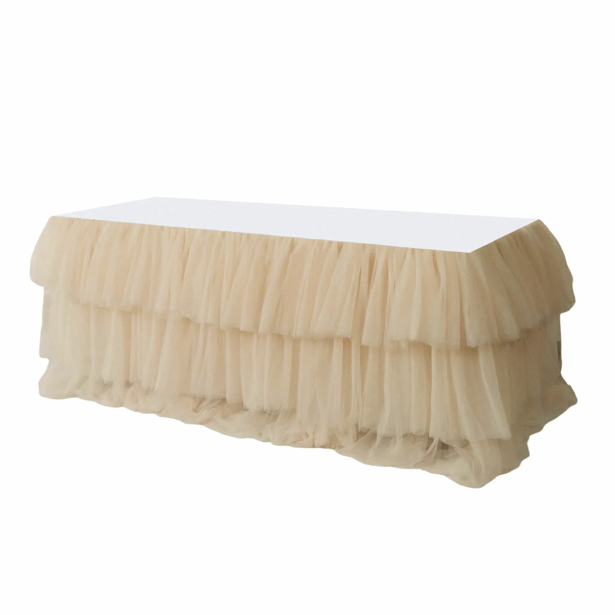 17ft Ruffle Layered Champagne Tulle Tableskirt