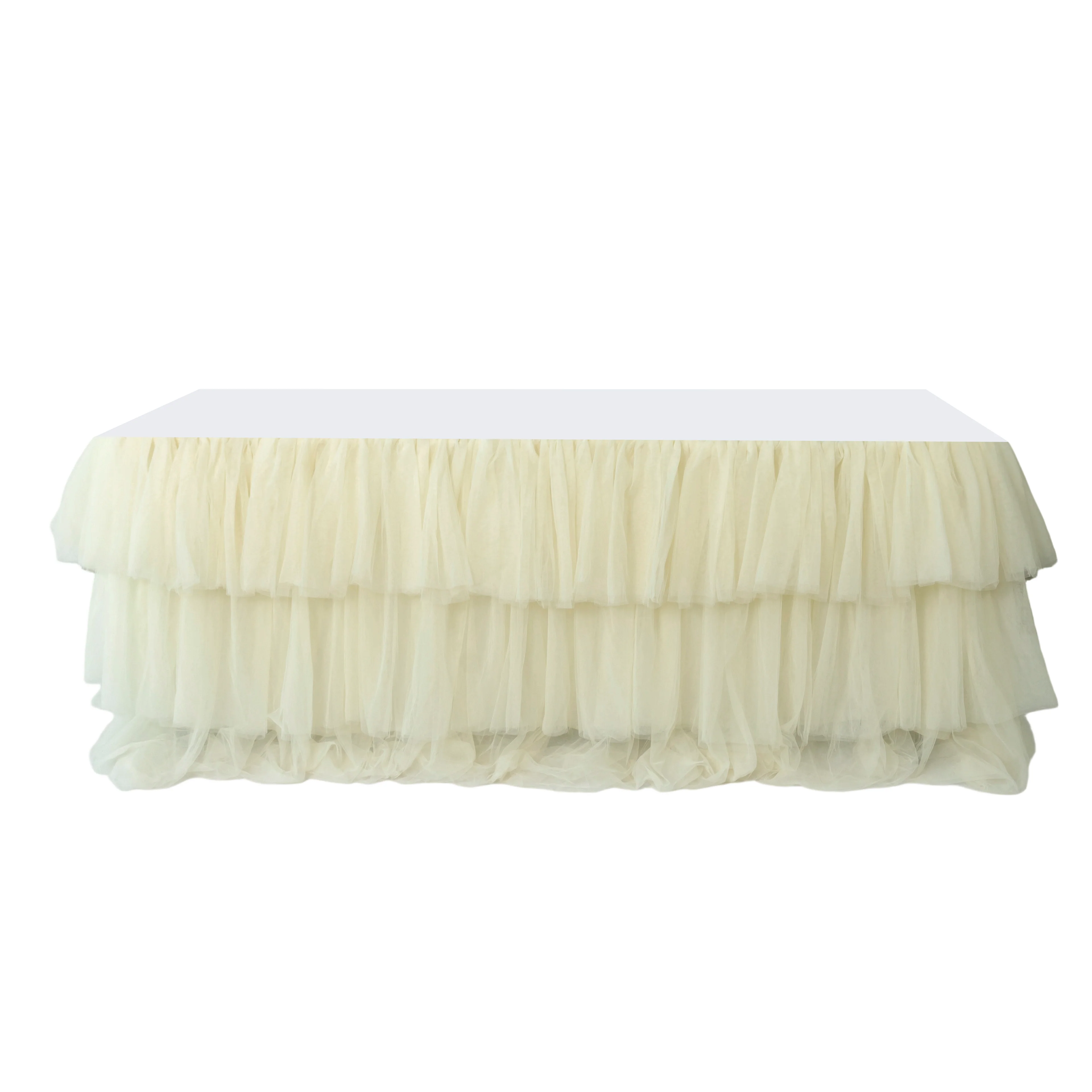17ft Ruffle Layered Ivory Tulle Tableskirt - Image 2