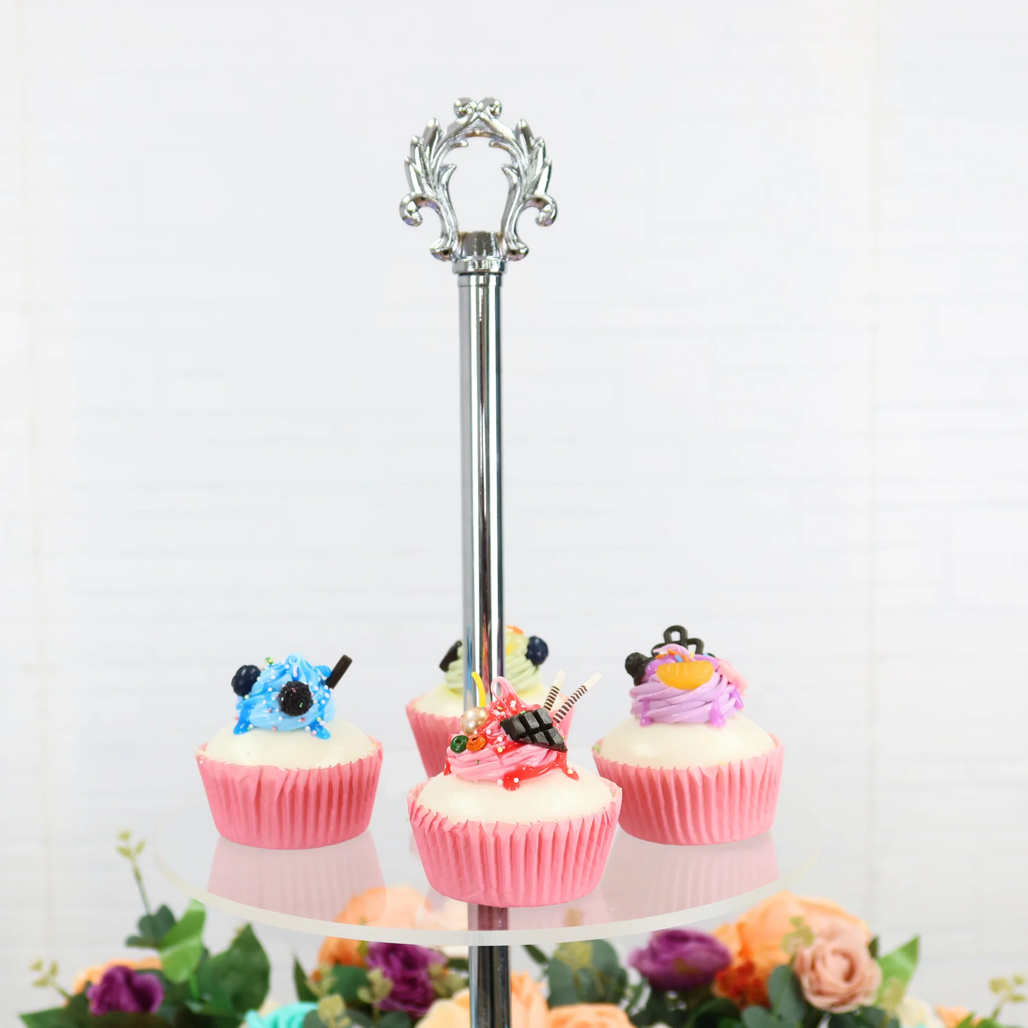 3 Tier Classic  Round Acrylic Cupcake Dessert Stand - Silver - Image 5