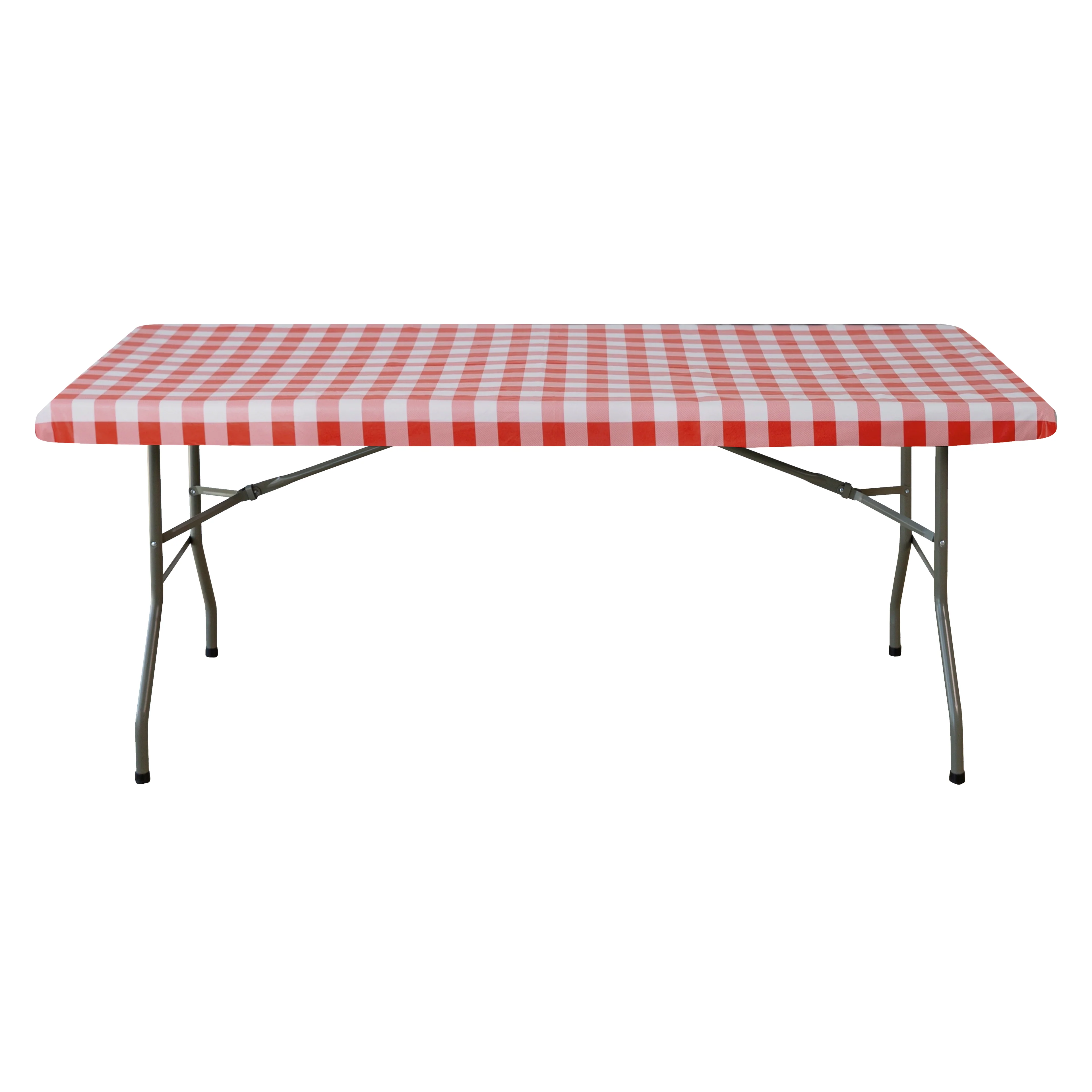 Rectangular Elastic Table Top Cover 30"x48" Waterproof Vinyl Flannel Backing Checkered Design - Red
