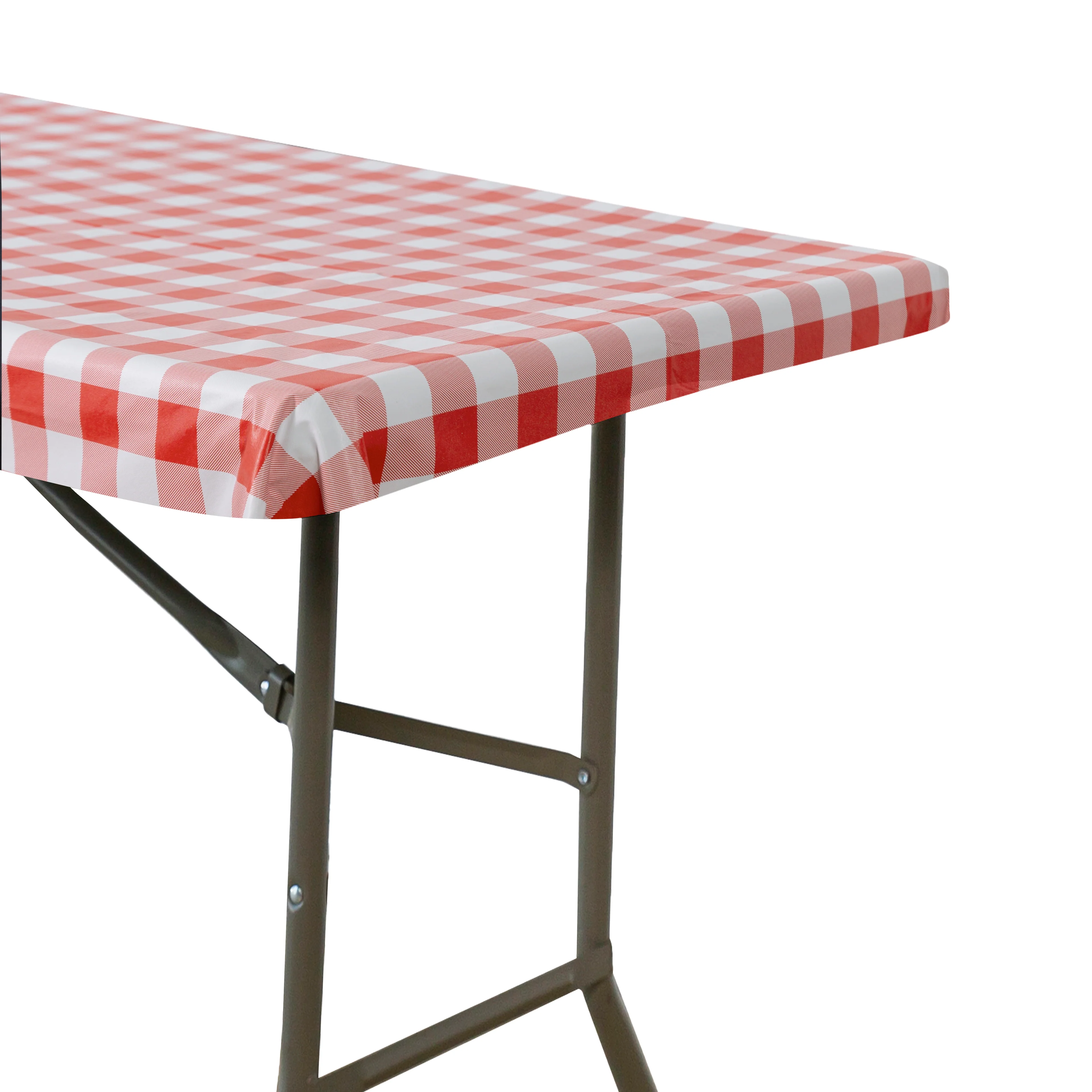 Rectangular Elastic Table Top Cover 30"x48" Waterproof Vinyl Flannel Backing Checkered Design - Red - Image 3