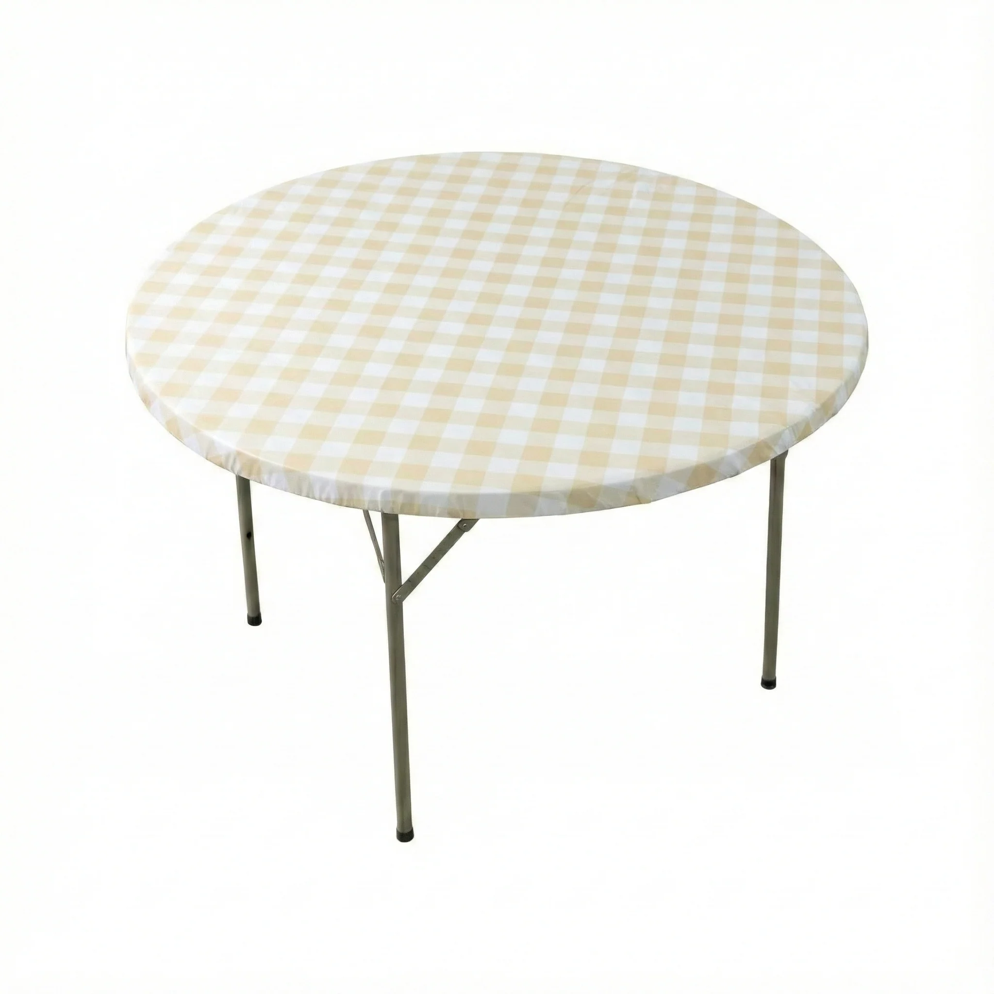 Round Elastic Table Top Cover 36" Waterproof Vinyl Flannel Backing Checkered Design - Champagne - Image 3