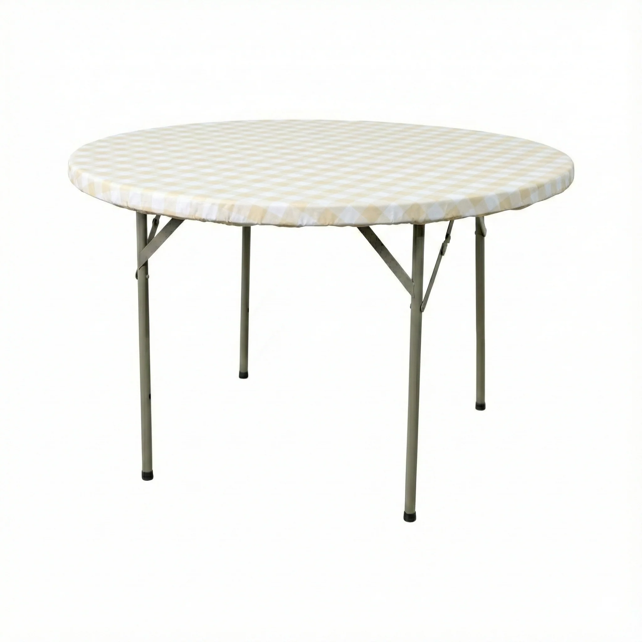 Round Elastic Table Top Cover 36" Waterproof Vinyl Flannel Backing Checkered Design - Champagne - Image 4