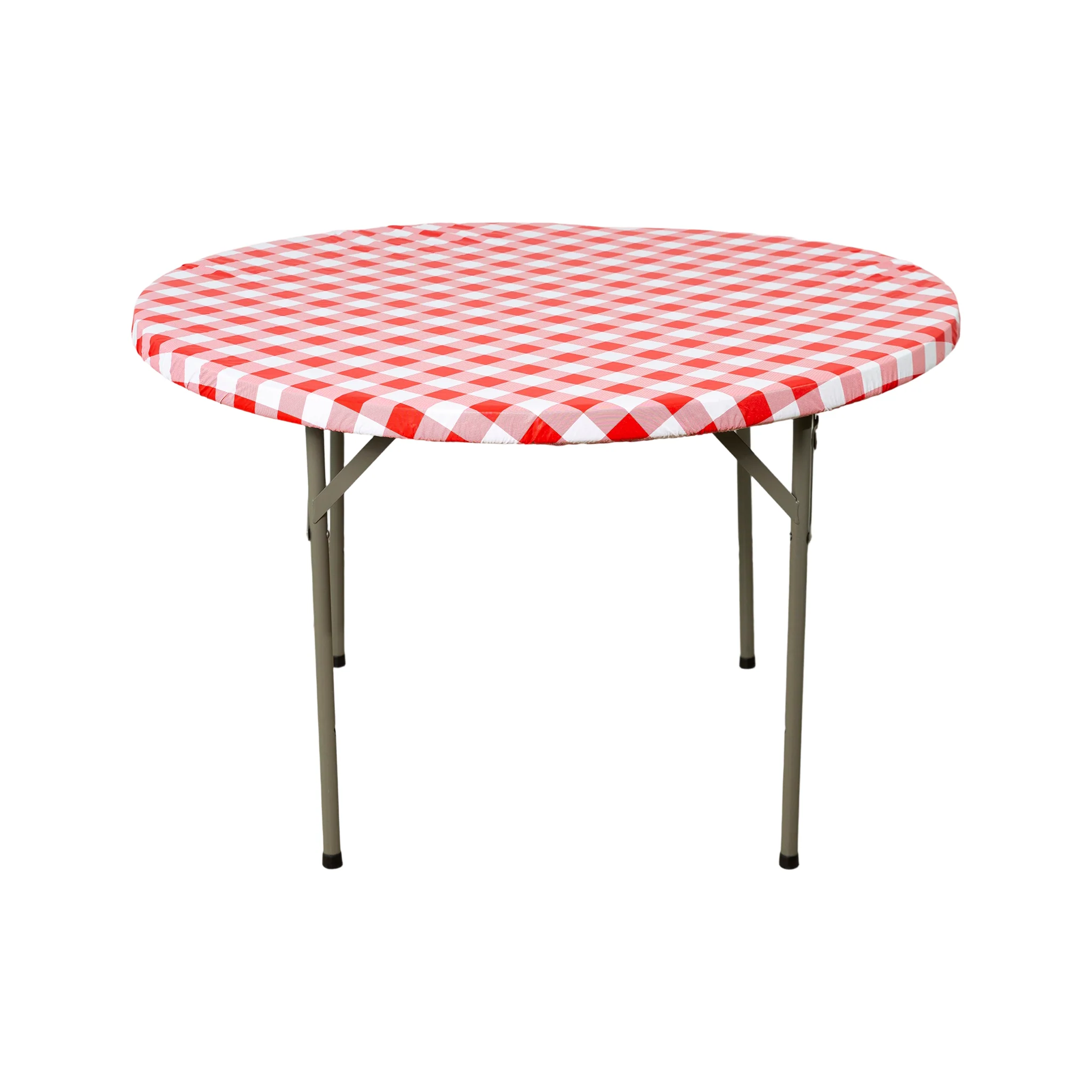 Round Elastic Table Top Cover 36" Waterproof Vinyl Flannel Backing Checkered Design - Red - Image 3