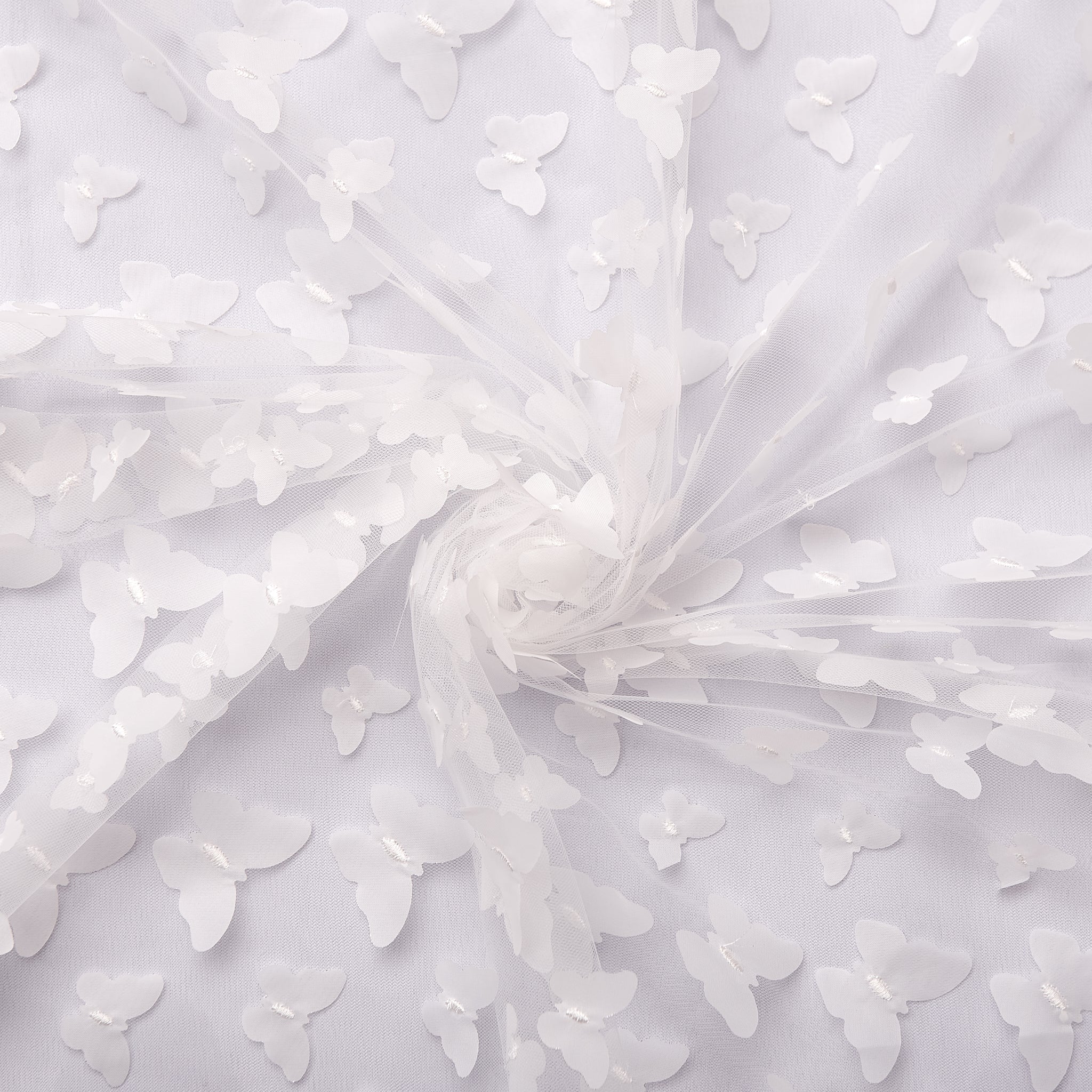 3D Butterfly Sheer Fabric Roll Bolt 50"x5 yards - White