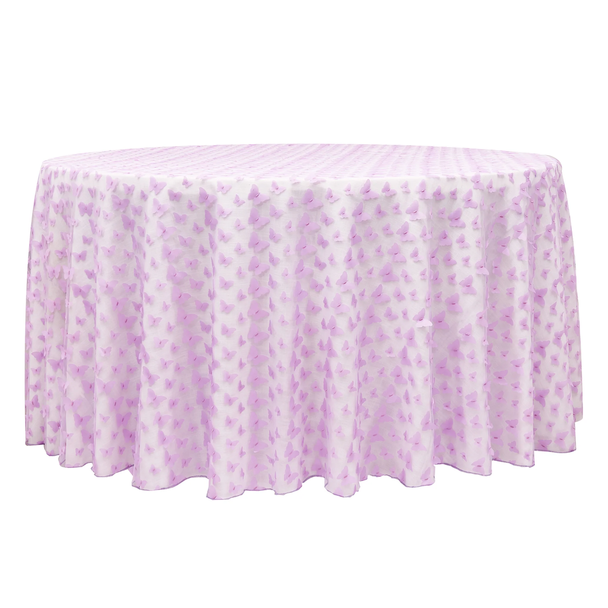 3D Butterfly Sheer Tablecloth 120" Round - Lavender