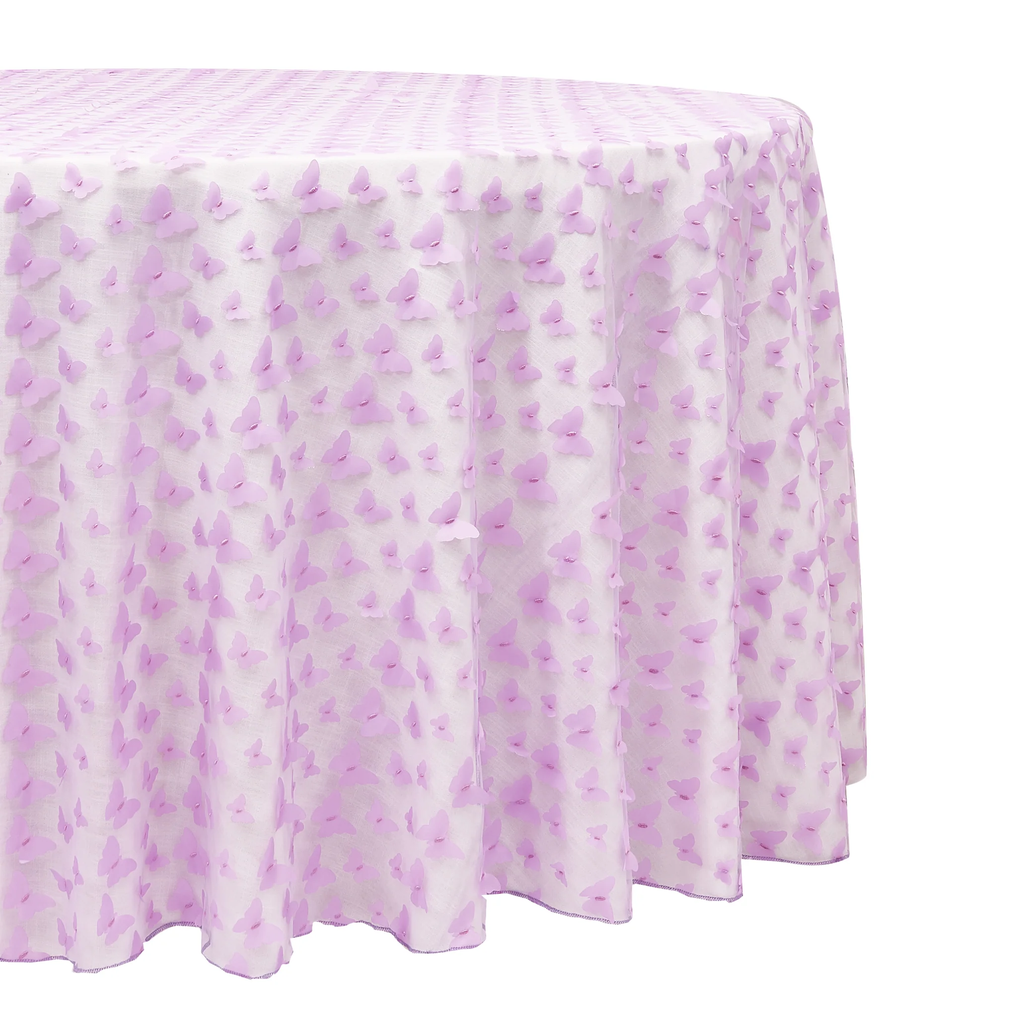 3D Butterfly Sheer Tablecloth 120" Round - Lavender - Image 4