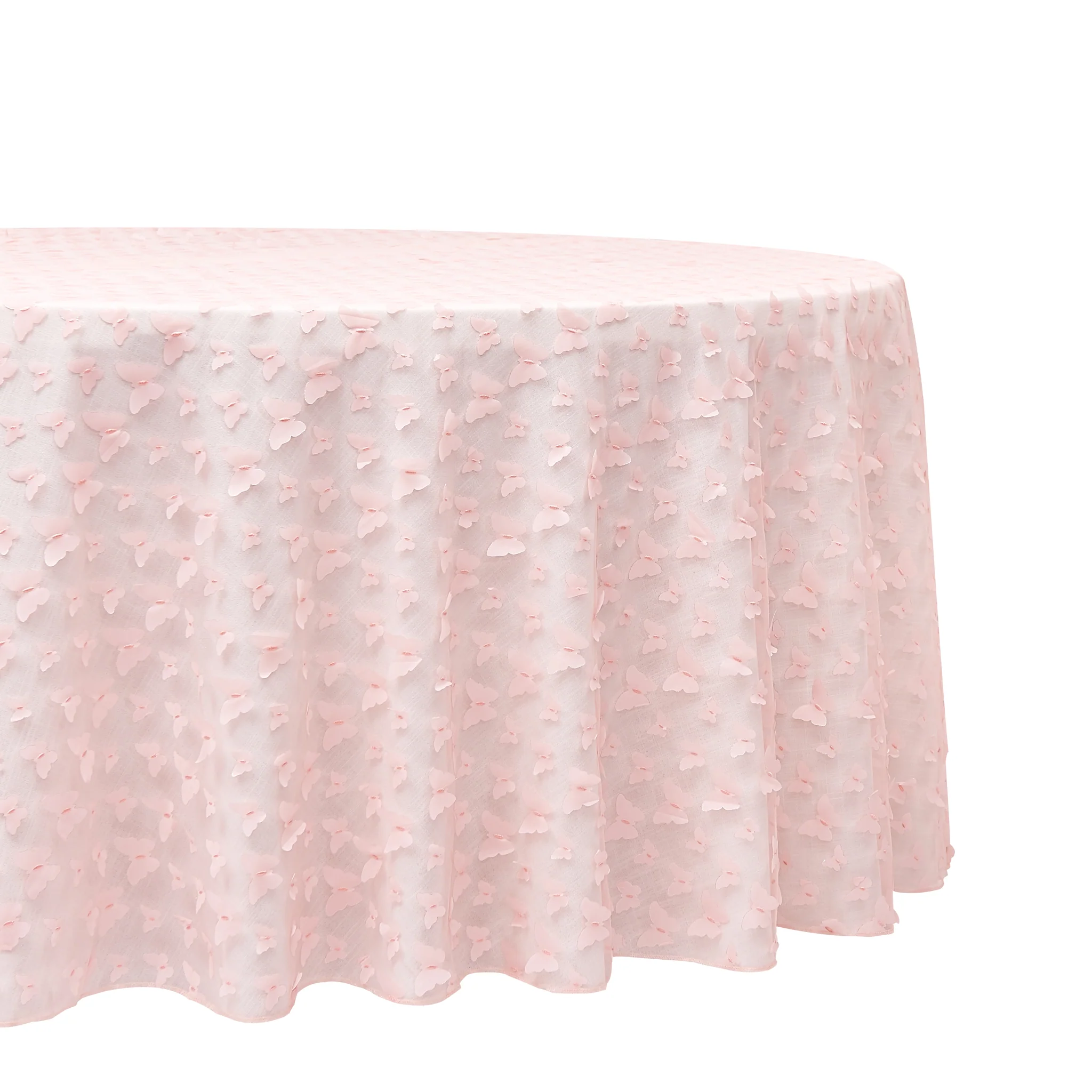 3D Butterfly Sheer Tablecloth 120" Round - Pink - Image 3