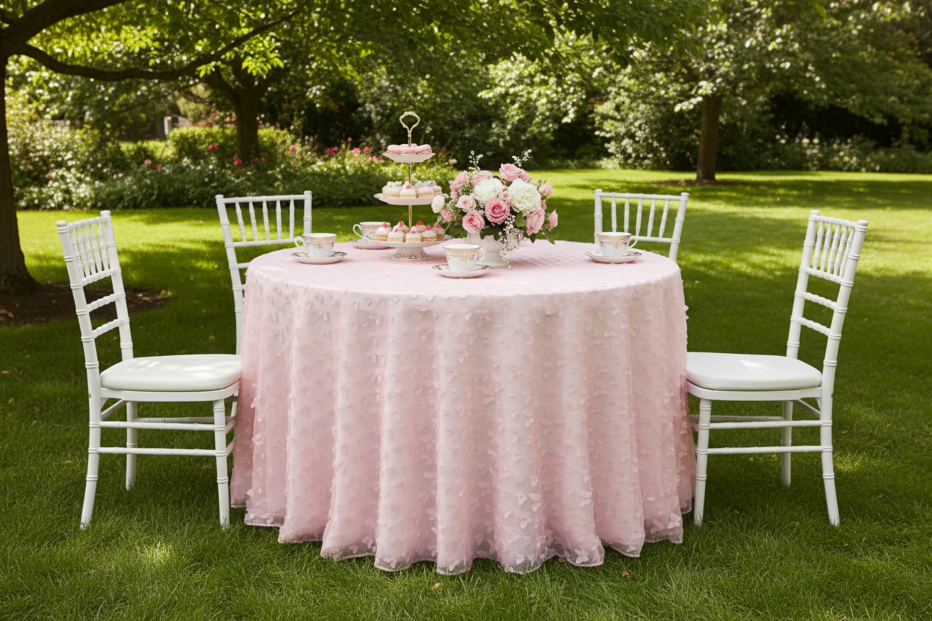 3D Butterfly Sheer Tablecloth 120" Round - Pink - Image 7