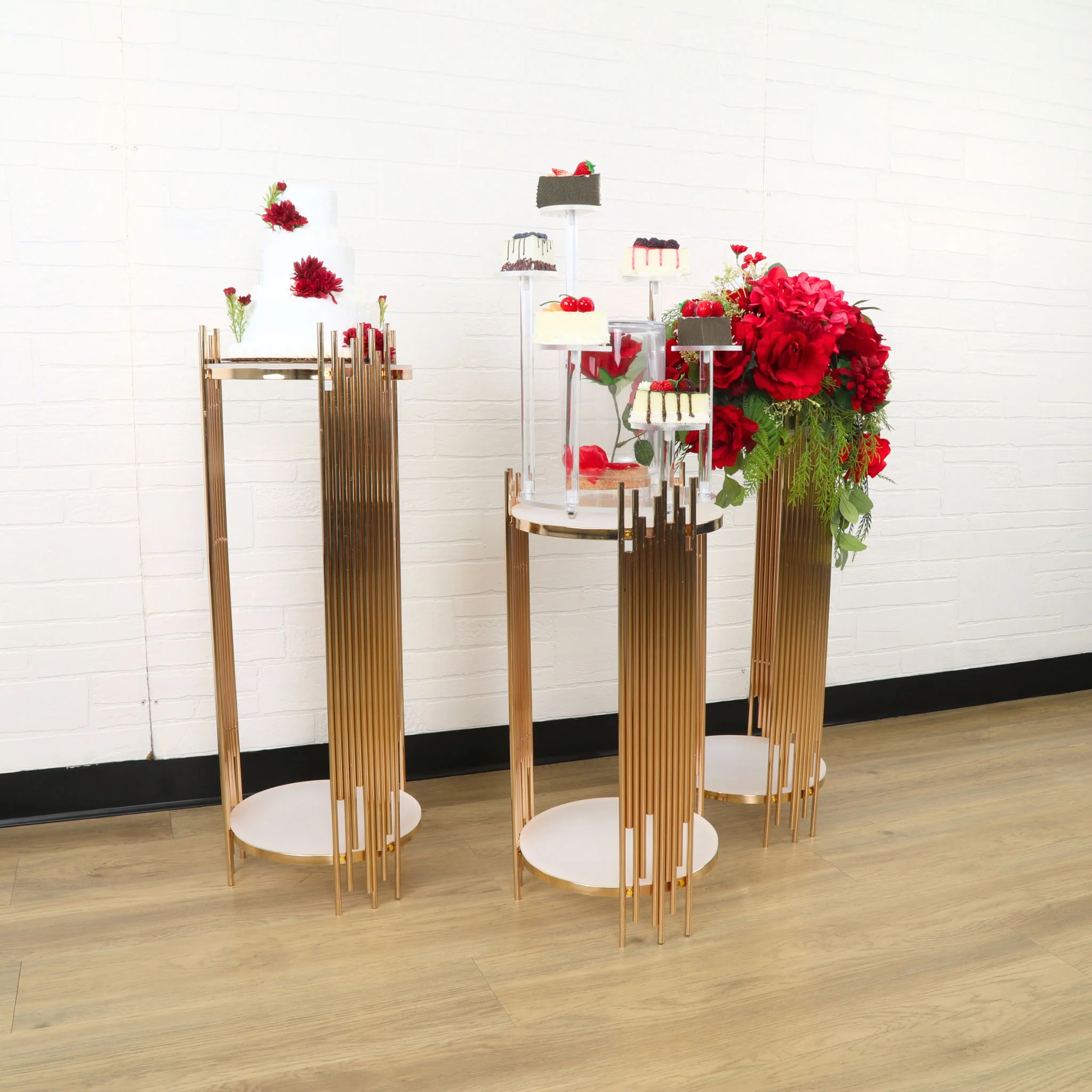 3 pcs of Gold Plinths Round Display Stand - Image 9