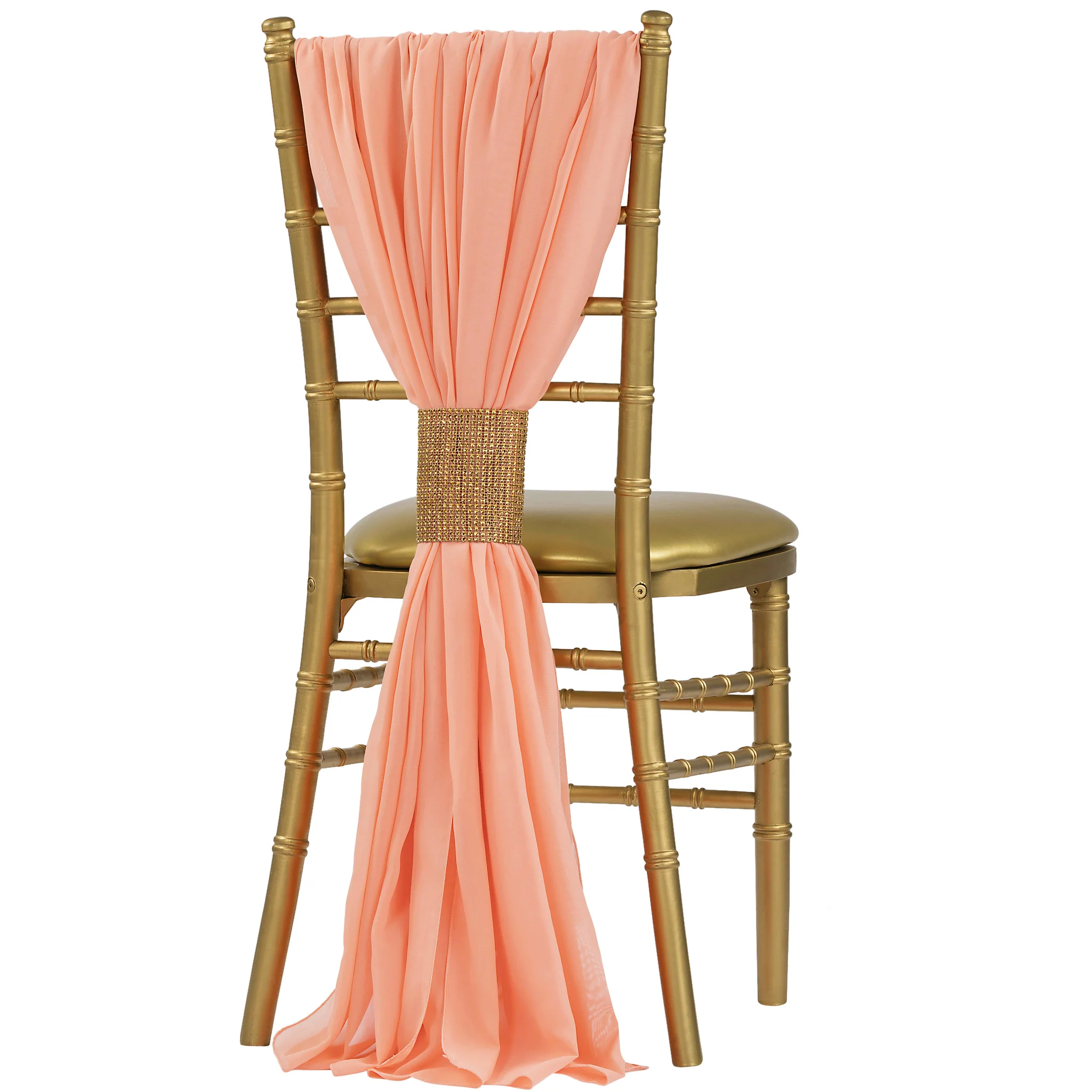 5pcs Pack of Chiffon Chair Sashes/Ties 19" x 72" - Coral - Image 2
