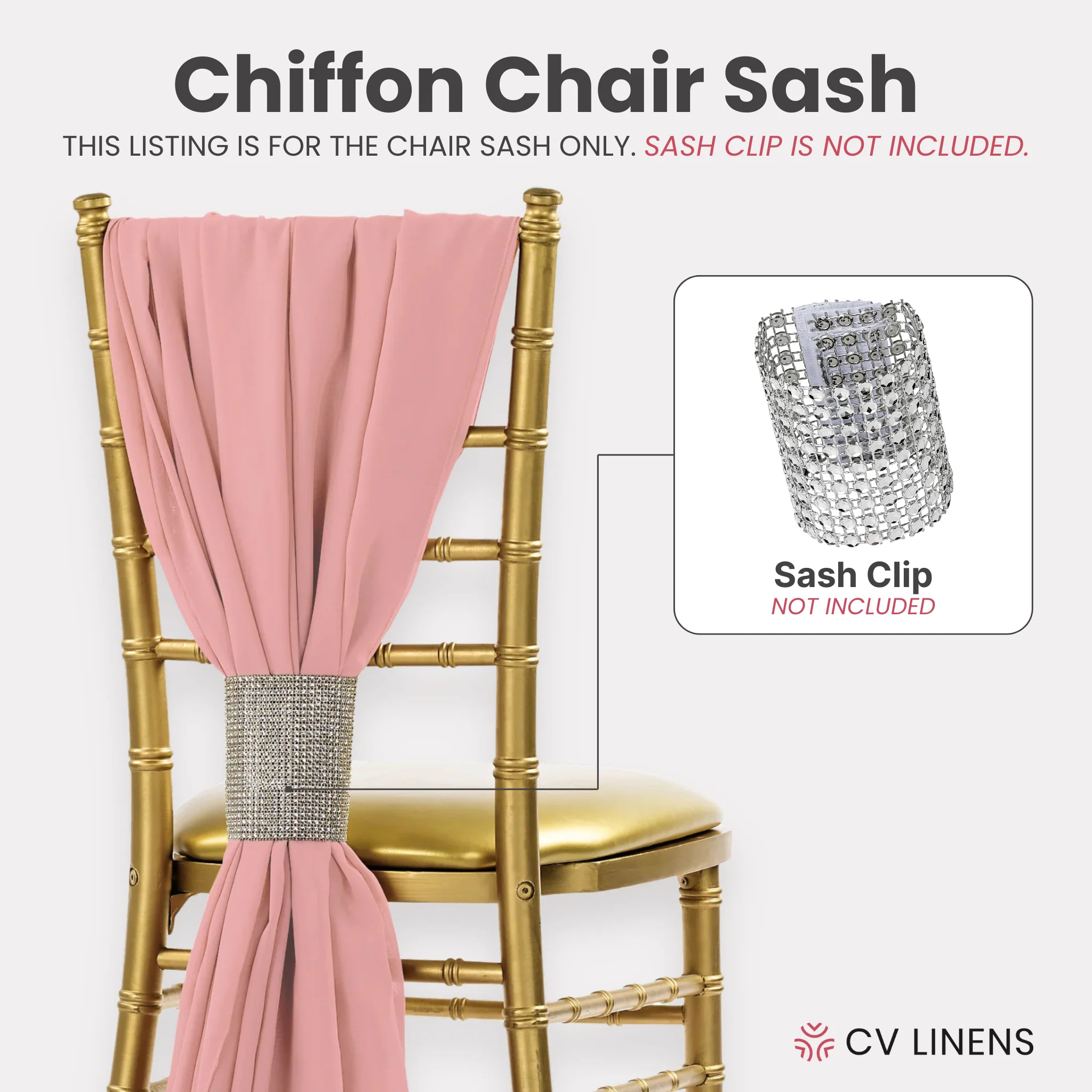 5pcs Pack of Chiffon Chair Sashes/Ties 19" x 72" - Dusty Rose/Mauve - Image 3