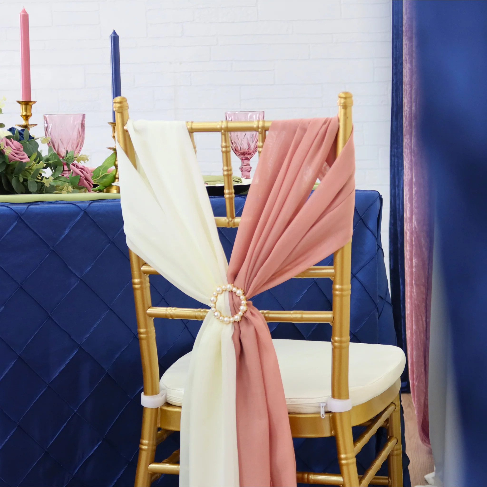 5pcs Pack of Chiffon Chair Sashes/Ties 19" x 72" - Ivory - Image 6