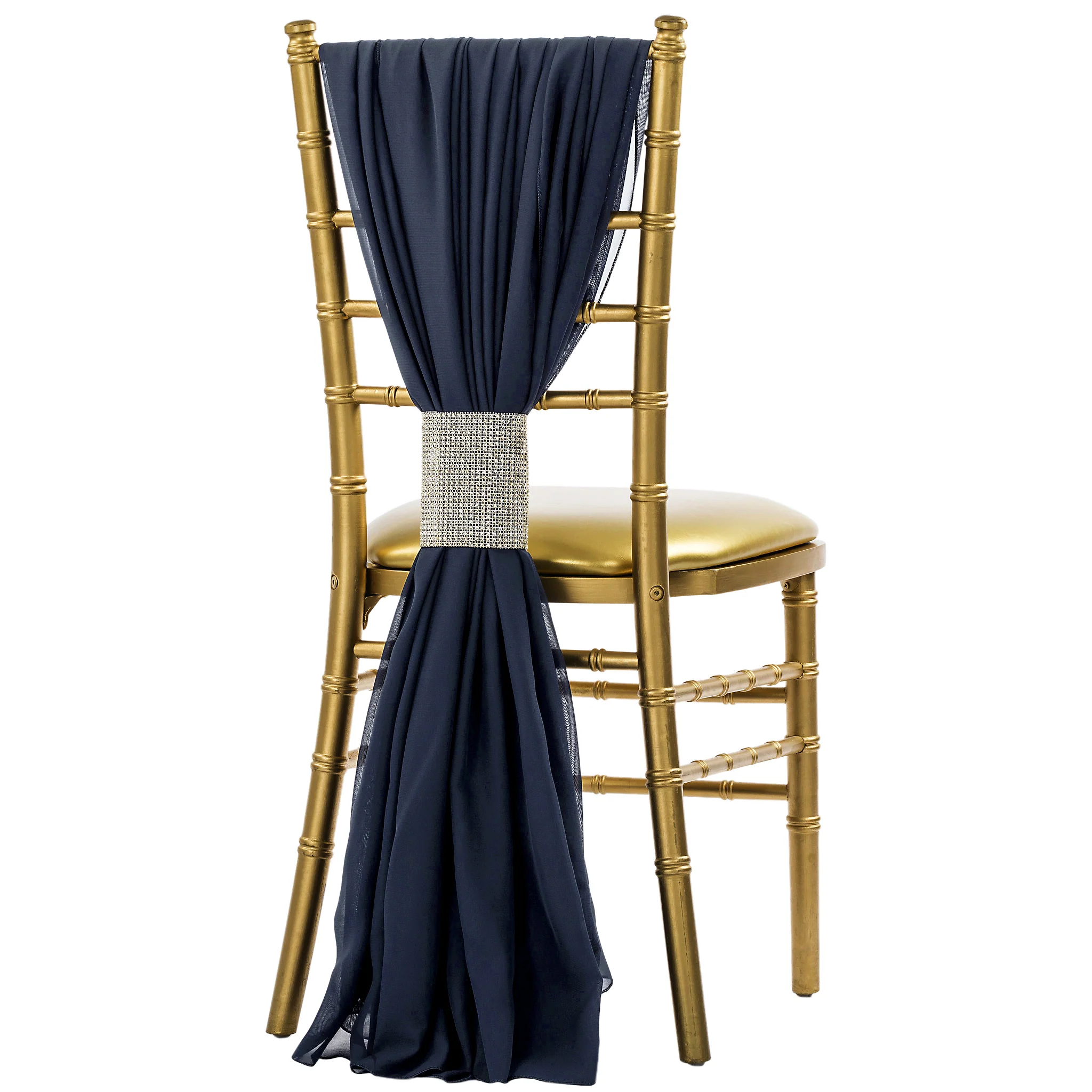 5pcs Pack of Chiffon Chair Sashes/Ties 19" x 72" - Navy Blue - Image 2