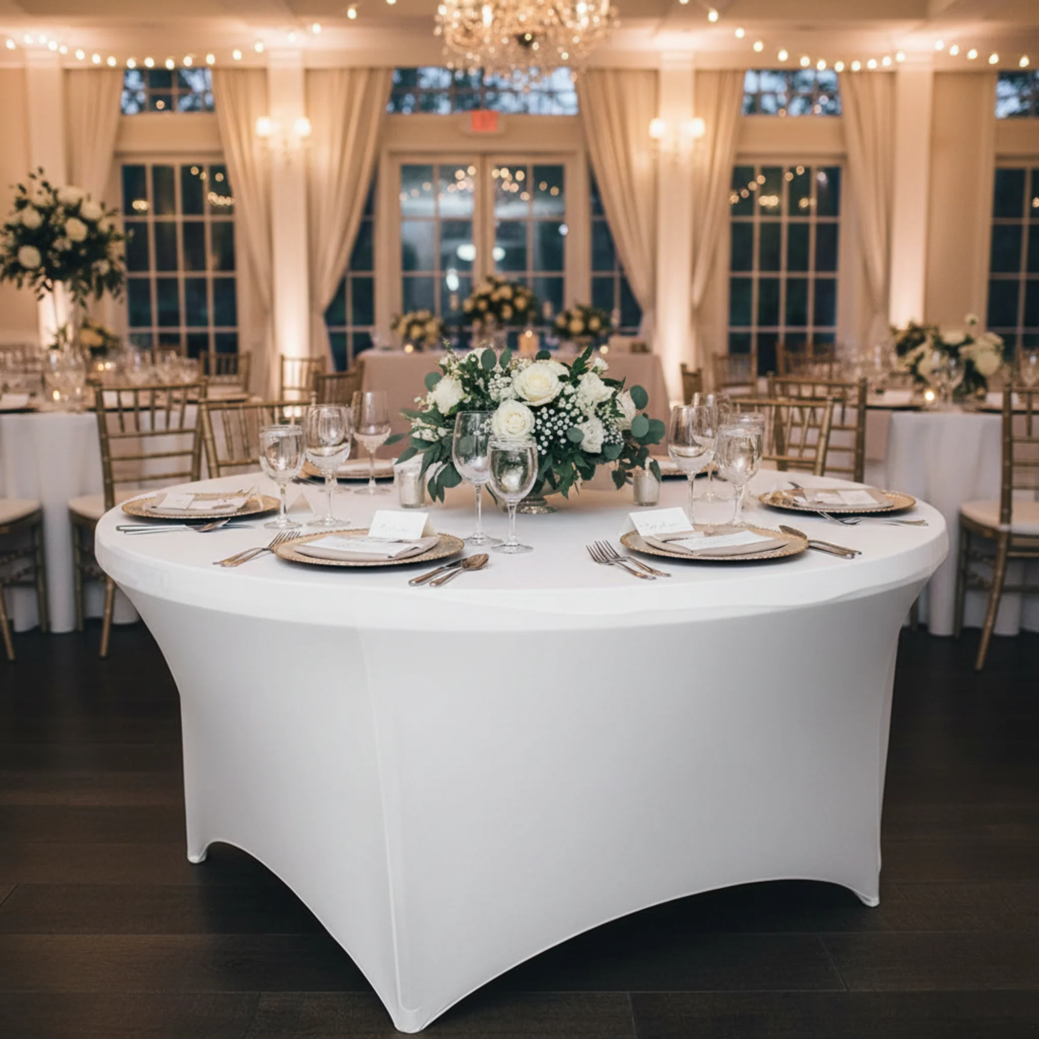 6 FT Round Spandex Table Cover - White - Image 3