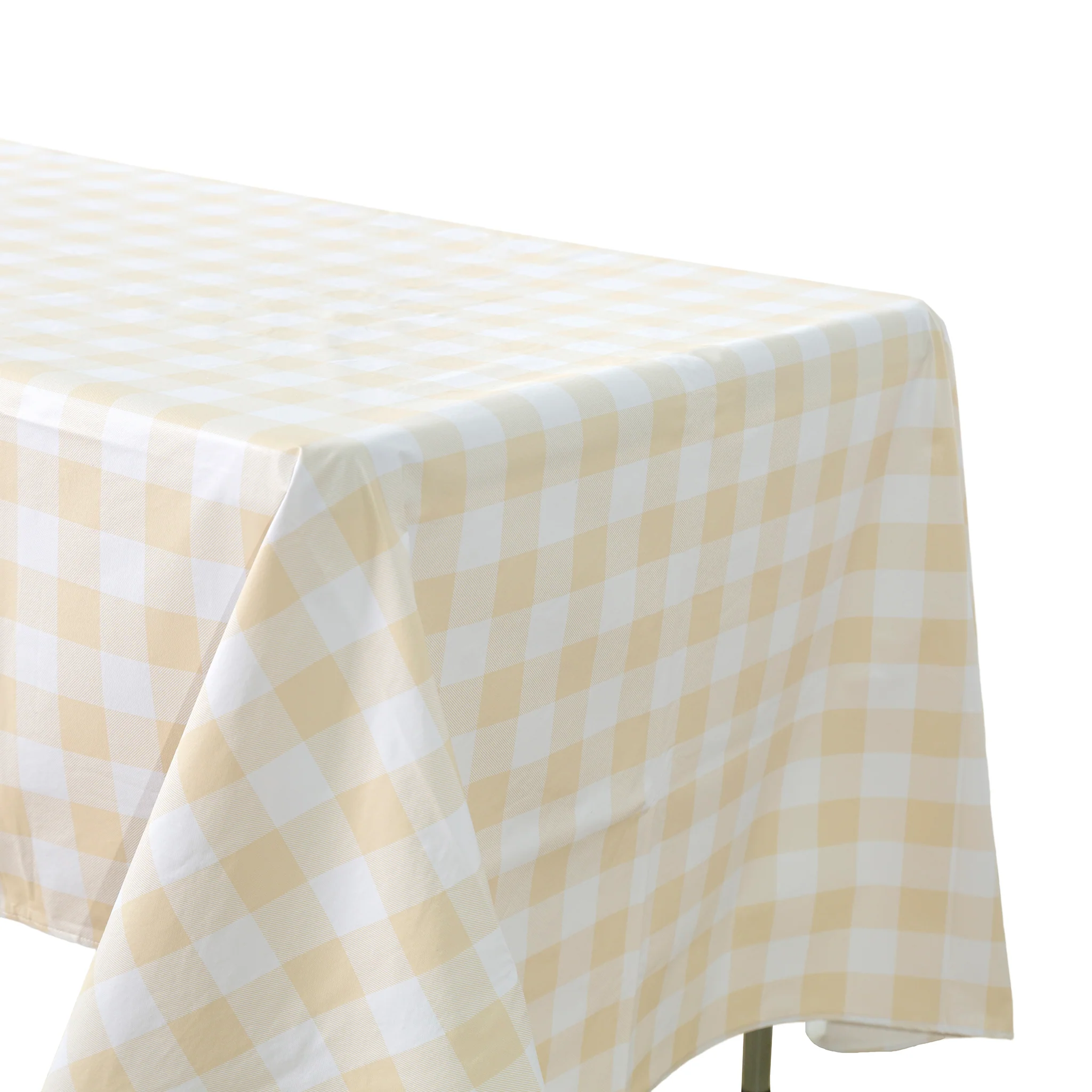 Rectangular Tablecloth 60"x102" Waterproof Vinyl Flannel Backing Checkered Design - Champagne - Image 3