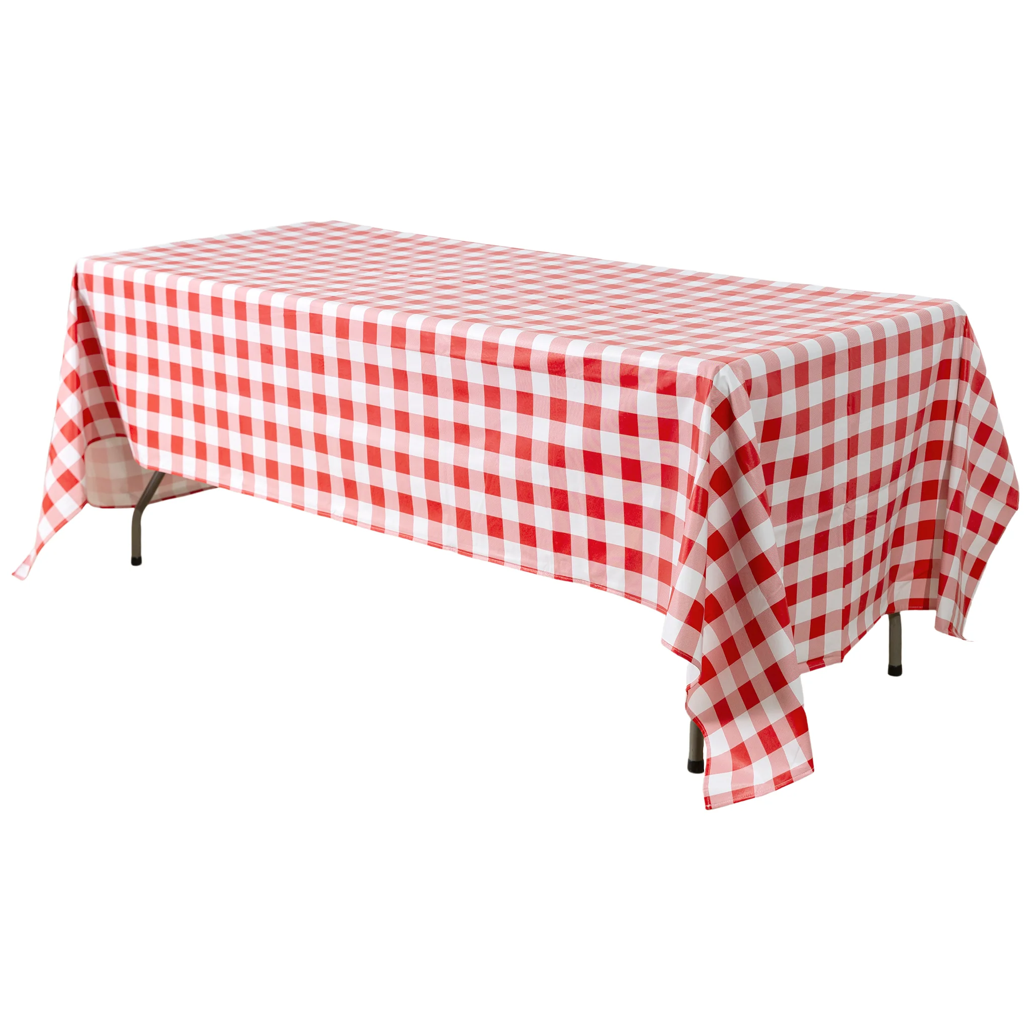 Rectangular Tablecloth 60"x102" Waterproof Vinyl Flannel Backing Checkered Design - Red