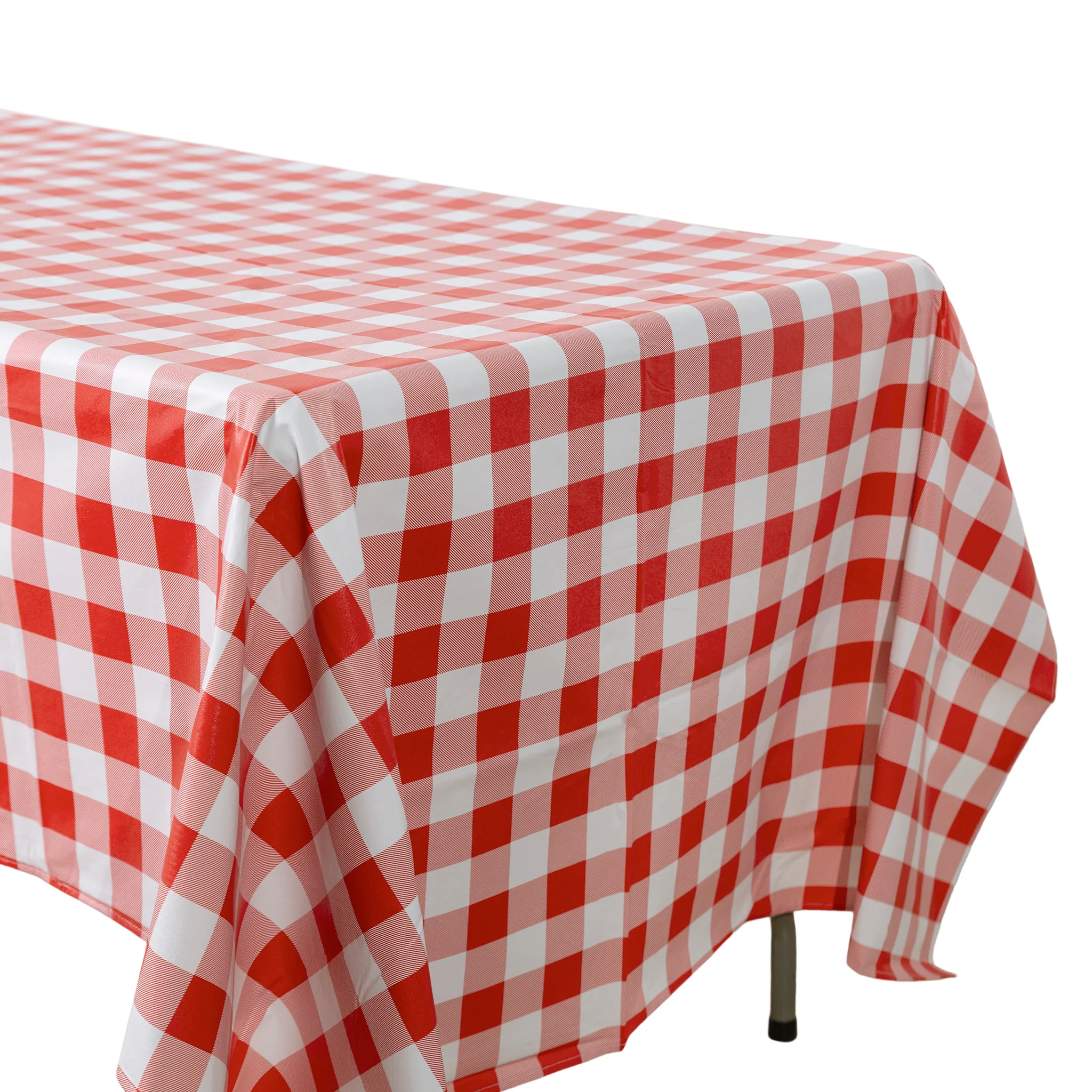 Rectangular Tablecloth 60"x102" Waterproof Vinyl Flannel Backing Checkered Design - Red - Image 3