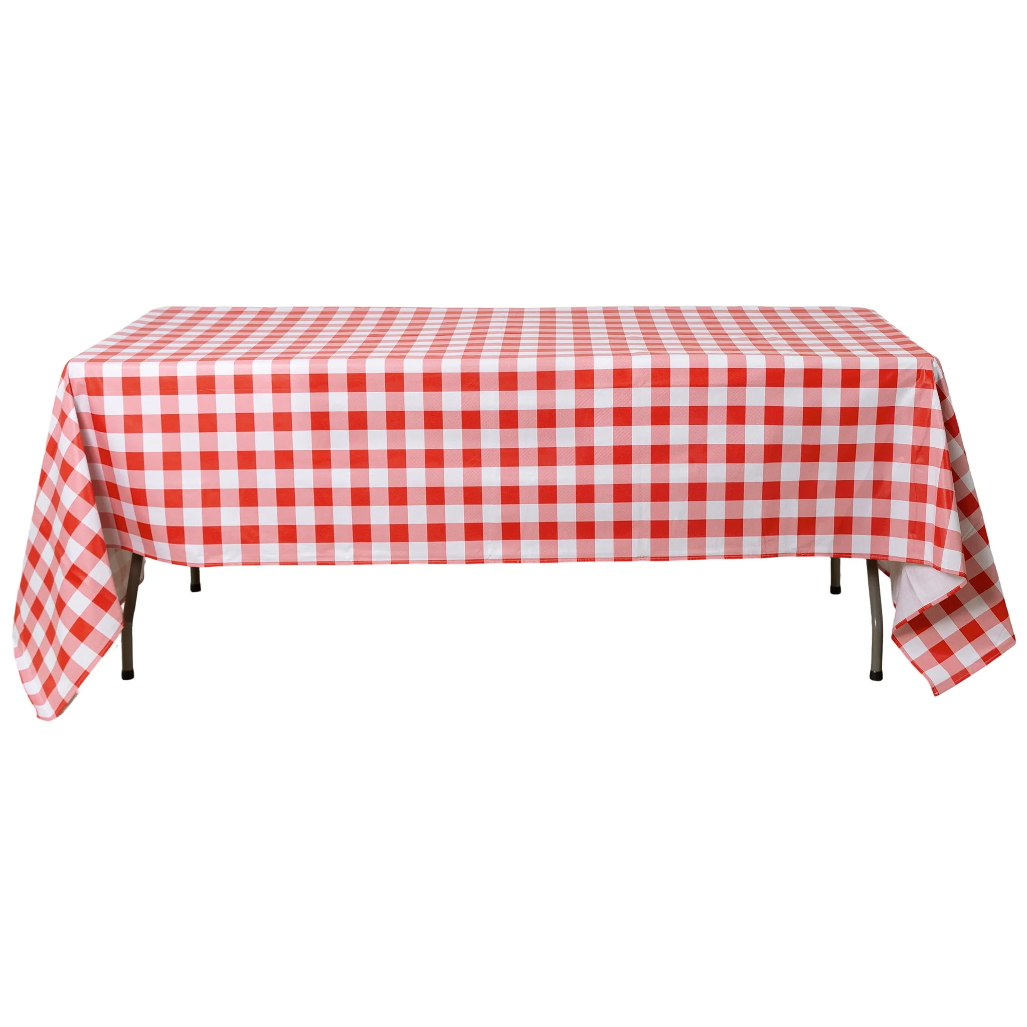 Rectangular Tablecloth 60"x102" Waterproof Vinyl Flannel Backing Checkered Design - Red - Image 4