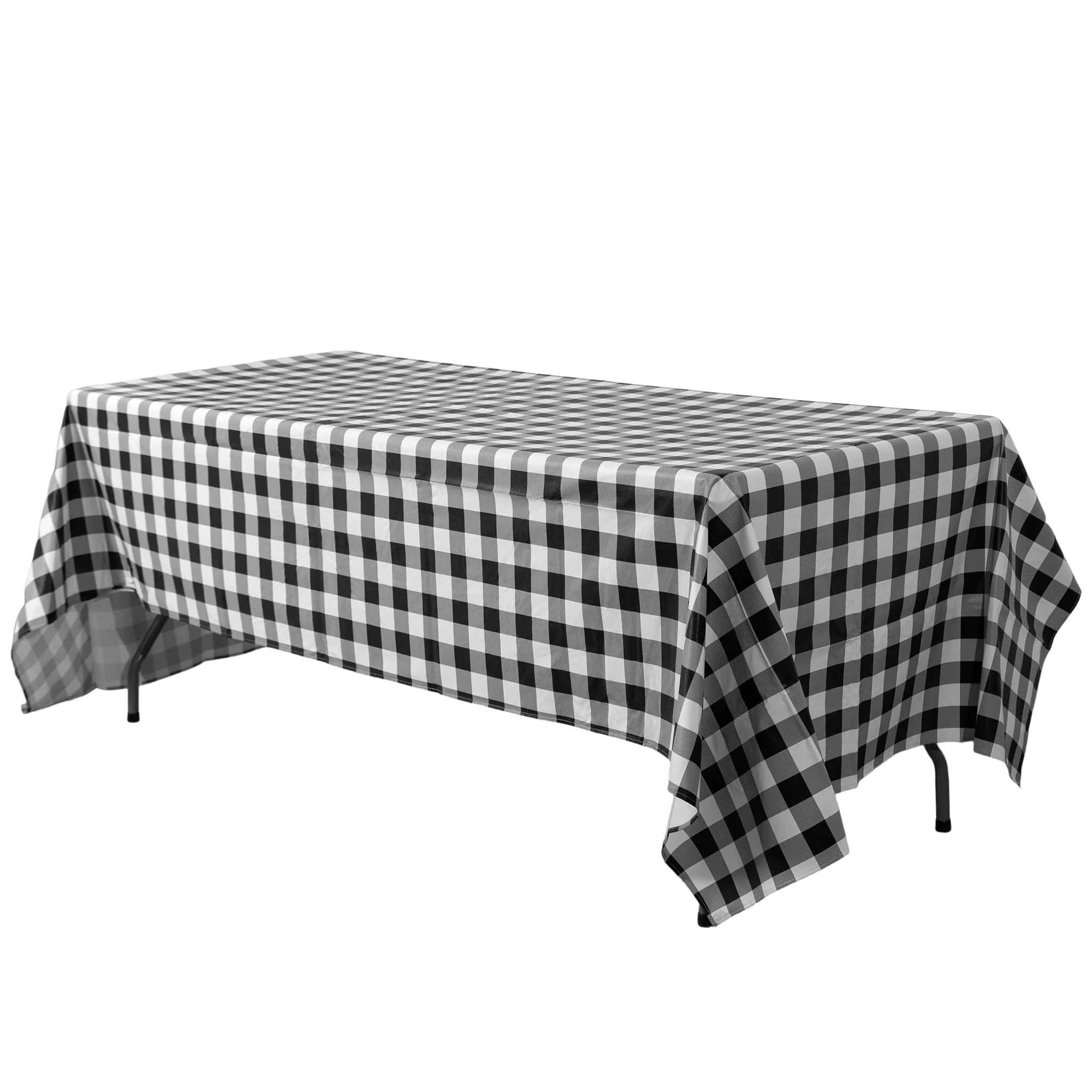 Rectangular Tablecloth 60"x120" Waterproof Vinyl Flannel Backing Checkered Design - Black