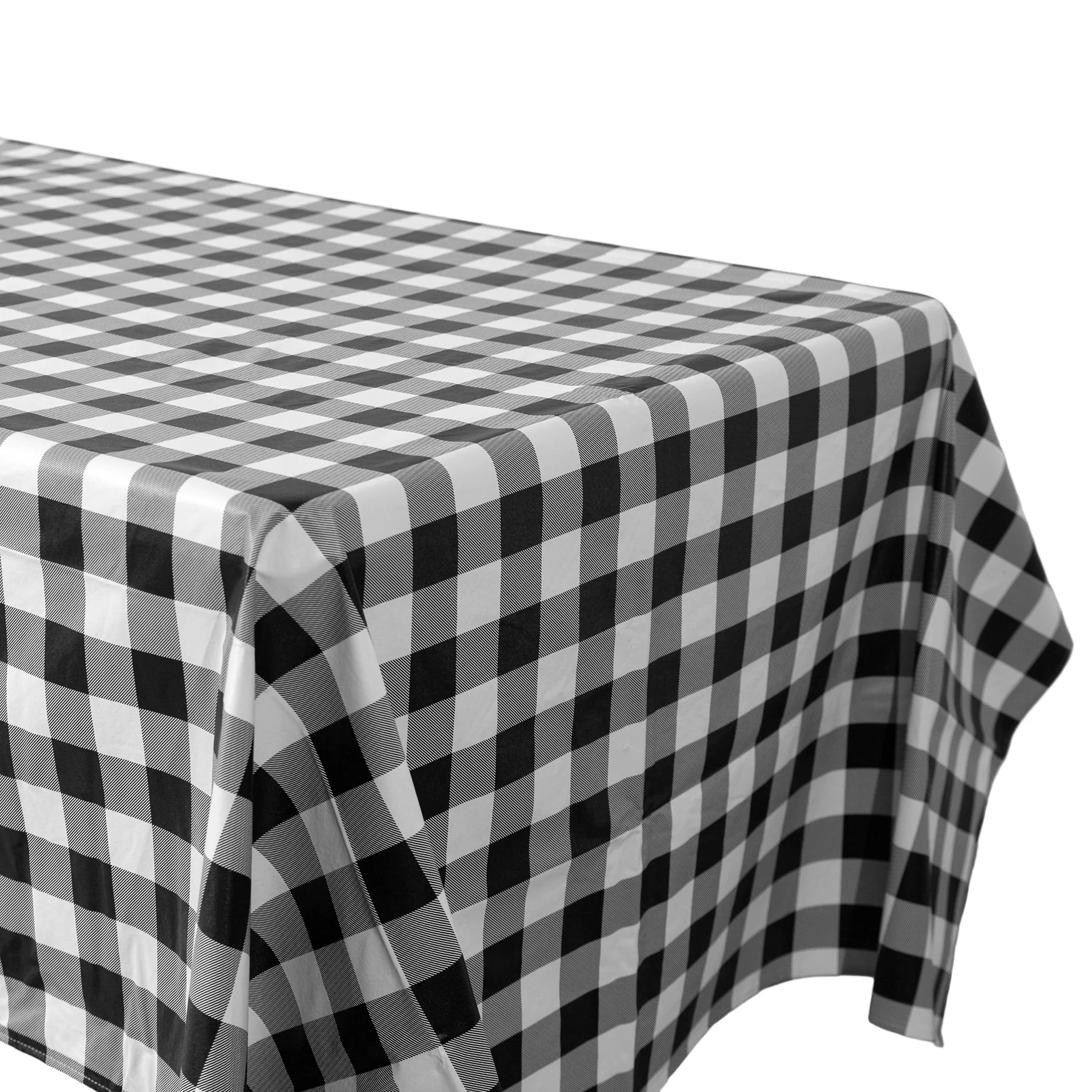 Rectangular Tablecloth 60"x120" Waterproof Vinyl Flannel Backing Checkered Design - Black - Image 3
