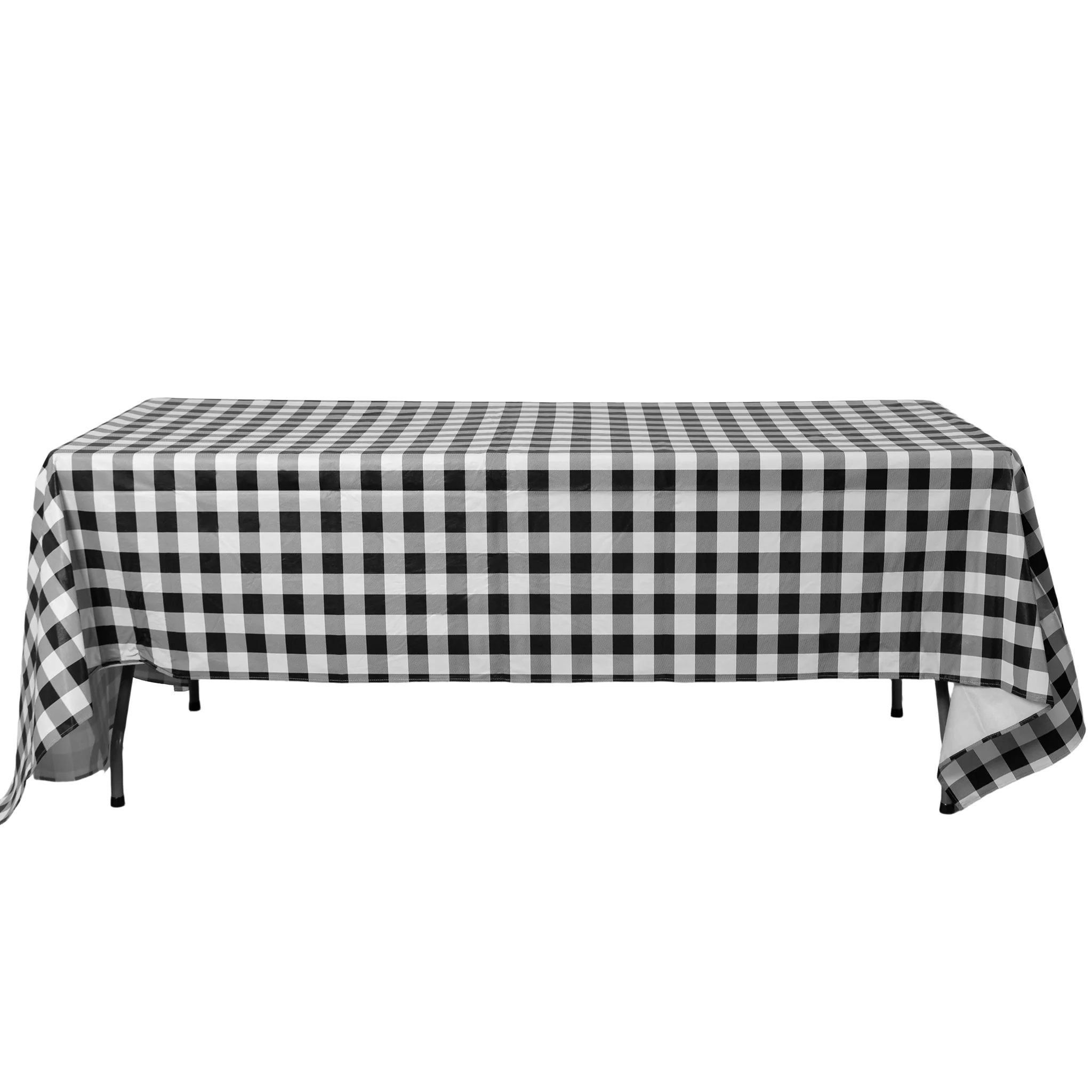 Rectangular Tablecloth 60"x120" Waterproof Vinyl Flannel Backing Checkered Design - Black - Image 4