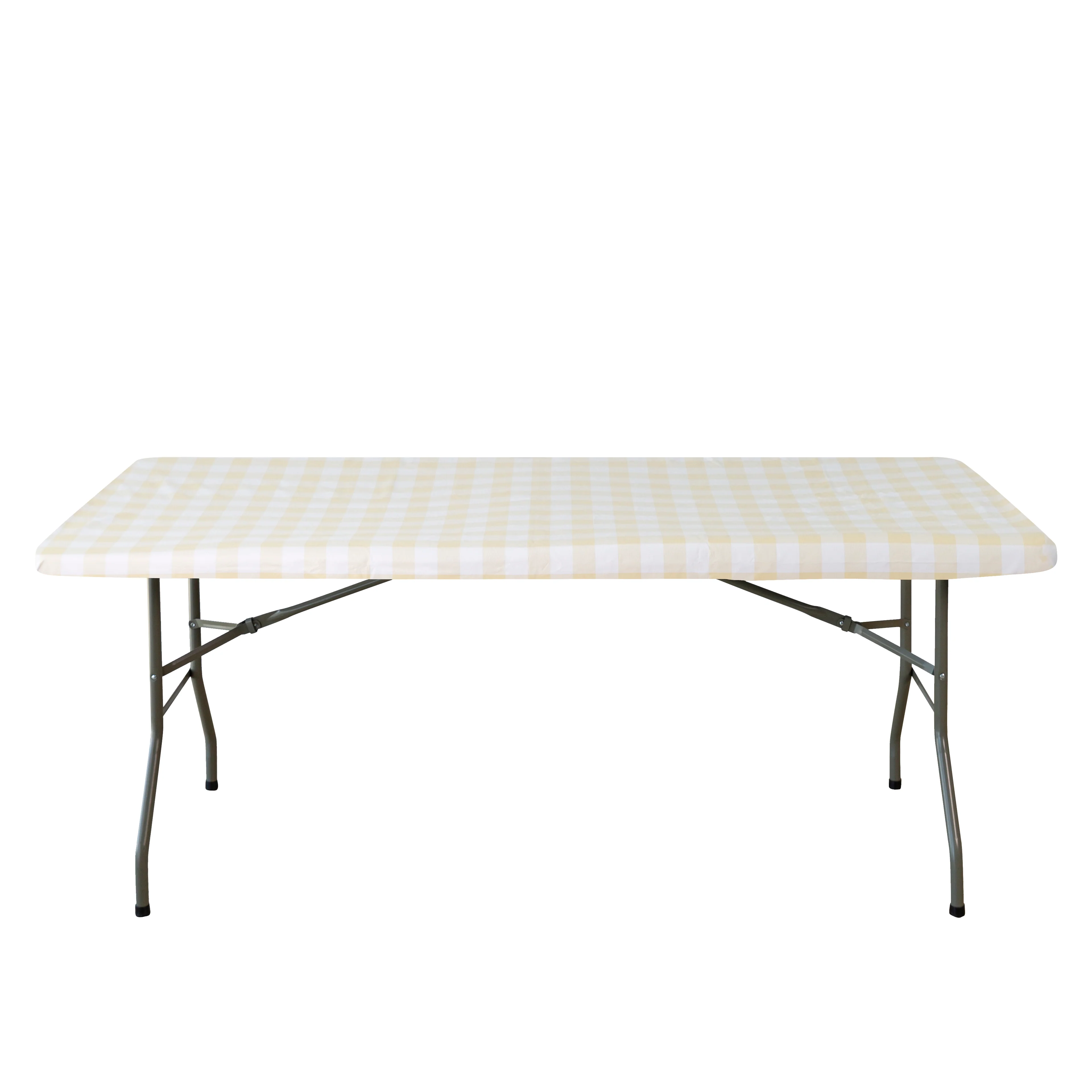 Rectangular Tablecloth 60"x84" Waterproof Vinyl Flannel Backing Checkered Design - Champagne - Image 3