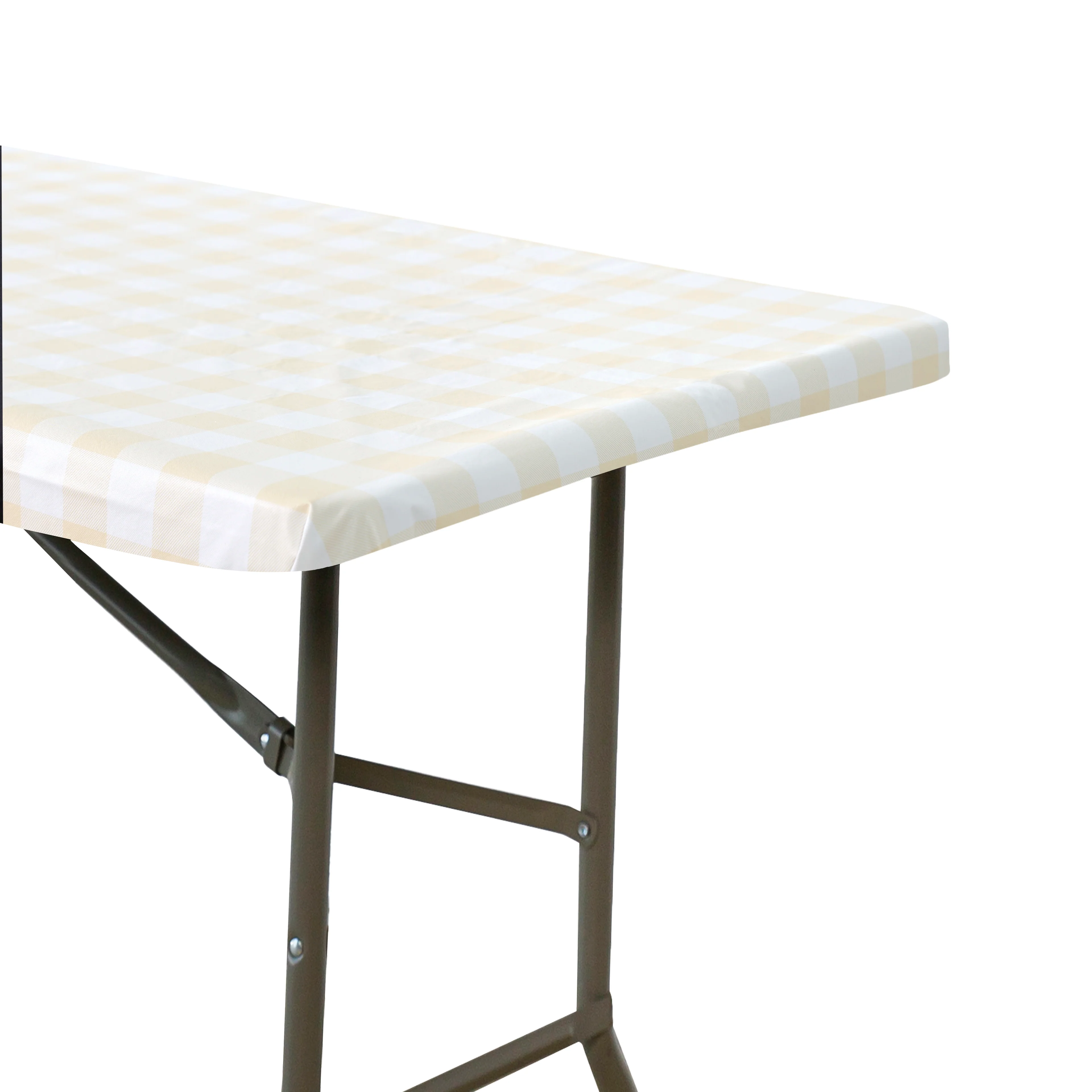 Rectangular Tablecloth 60"x84" Waterproof Vinyl Flannel Backing Checkered Design - Champagne - Image 4