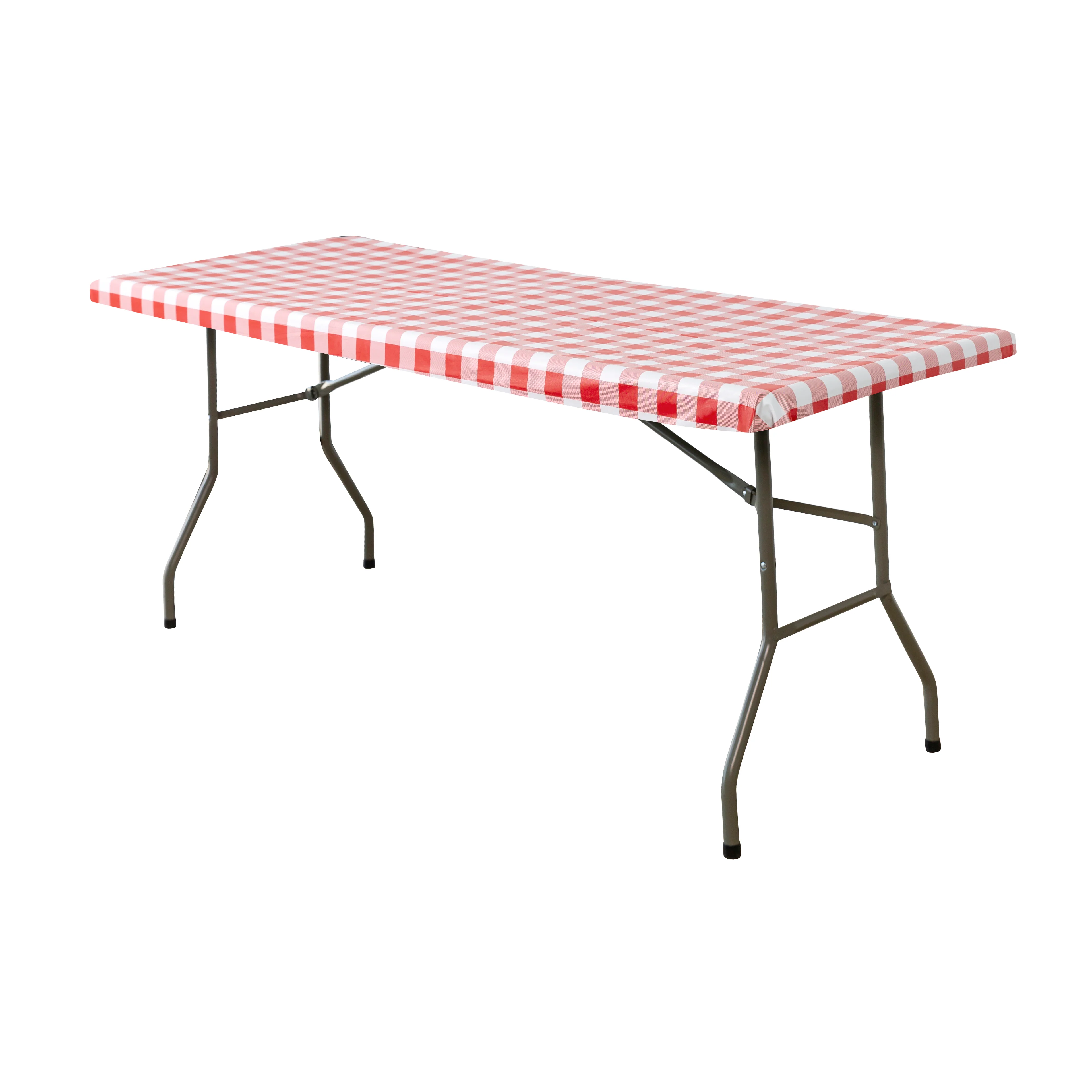 Rectangular Tablecloth 60"x84" Waterproof Vinyl Flannel Backing Checkered Design - Red