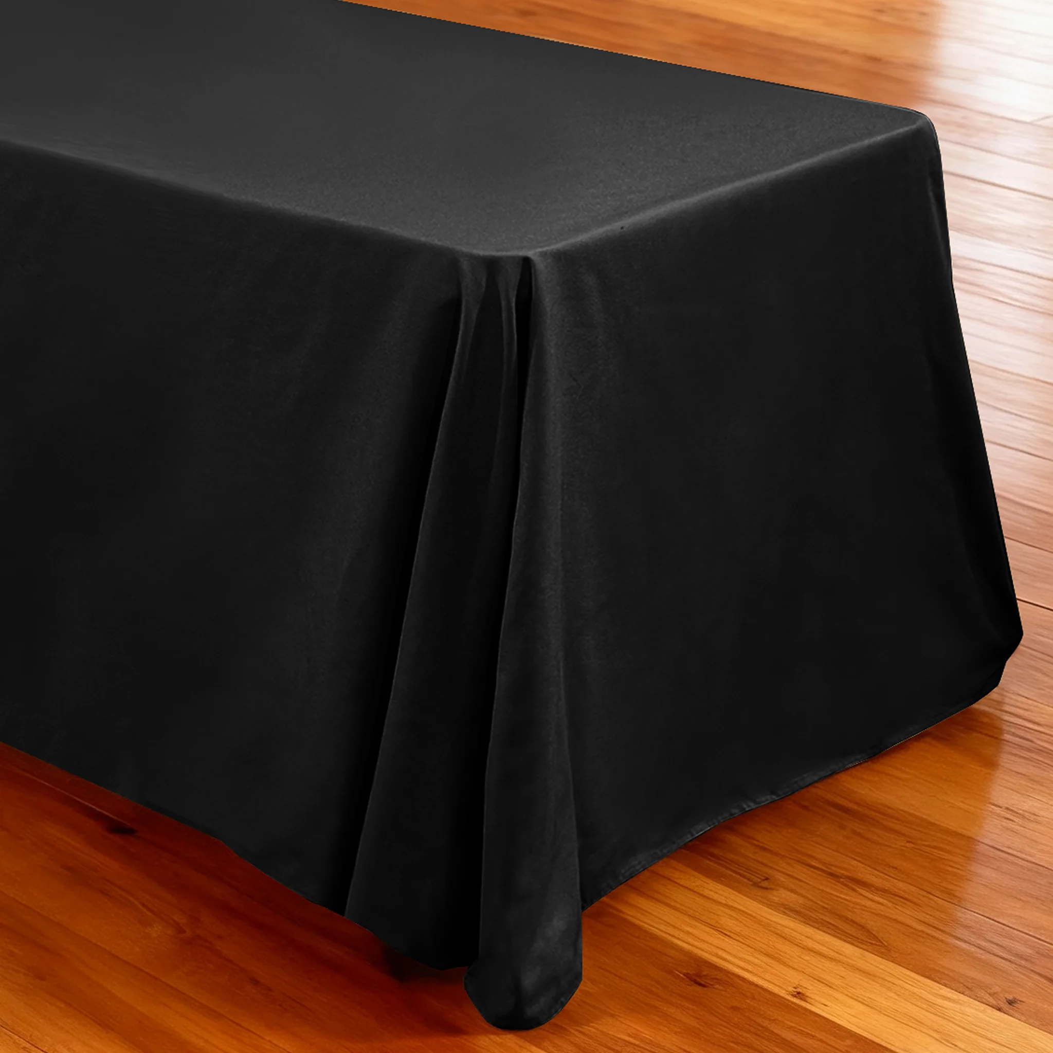 Premium 90"x132" Rectangular Black Spun Polyester Tablecloth - Image 3