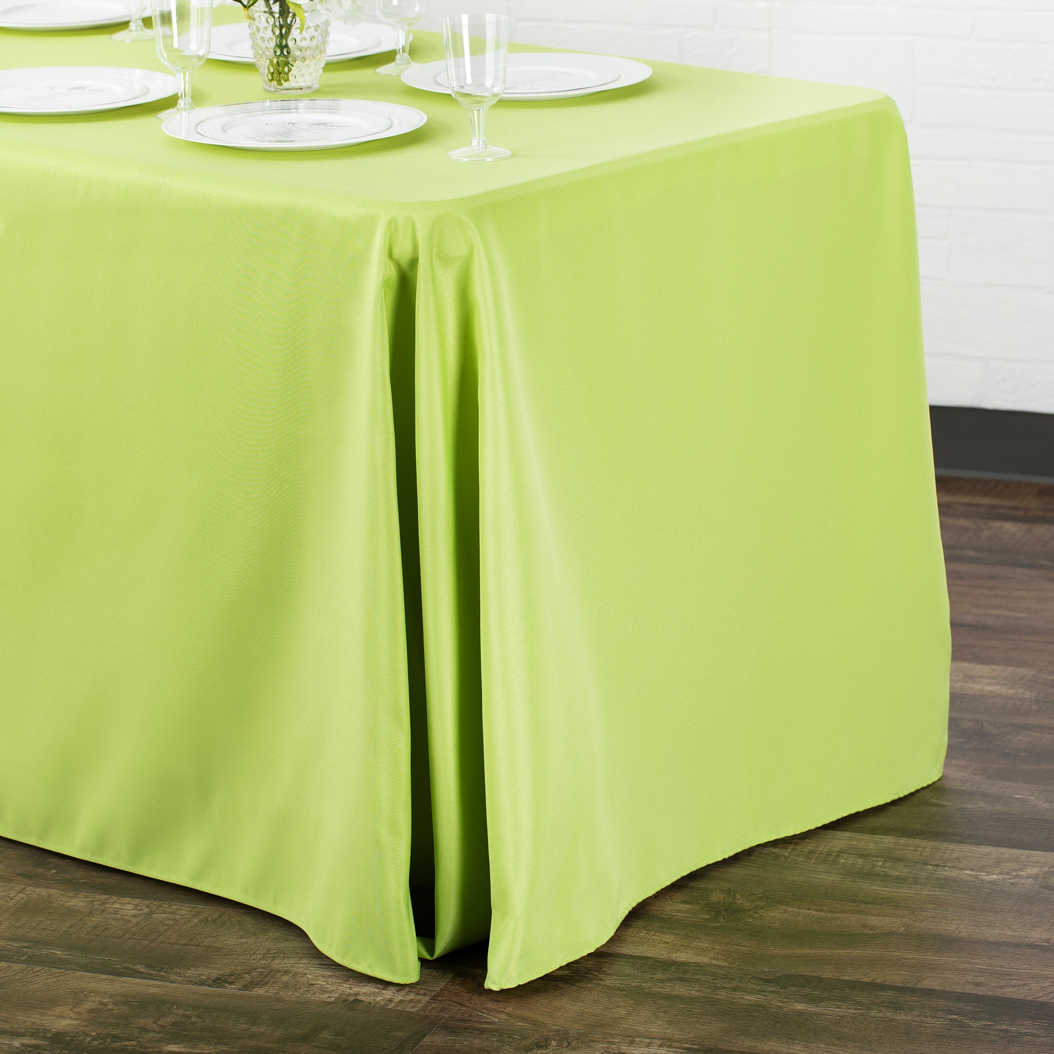 90"x132" Rectangular Oblong Premium Polyester Tablecloth - Apple Green - Image 2