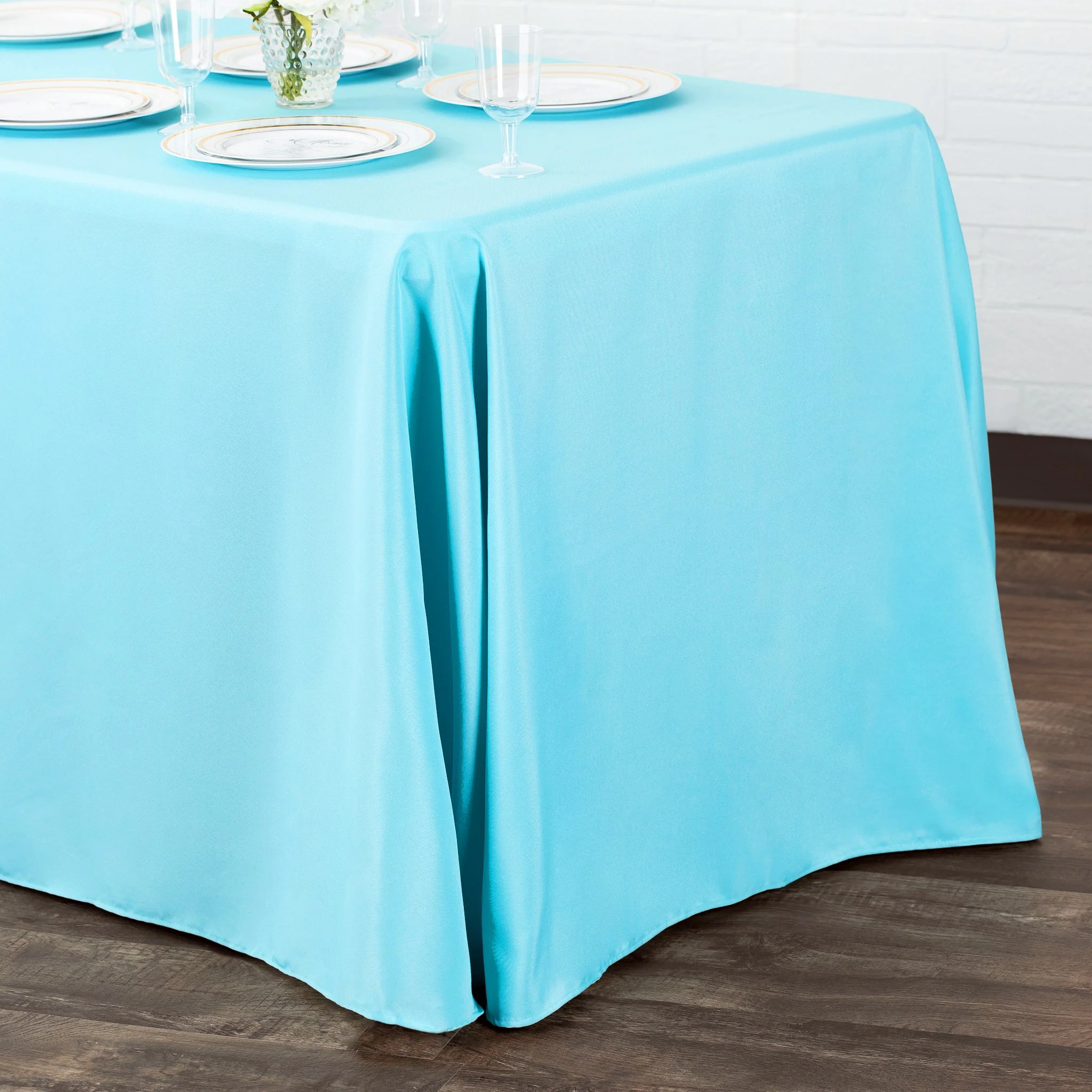 90"x132" Rectangular Oblong Premium Polyester Tablecloth - Aqua Blue - Image 2