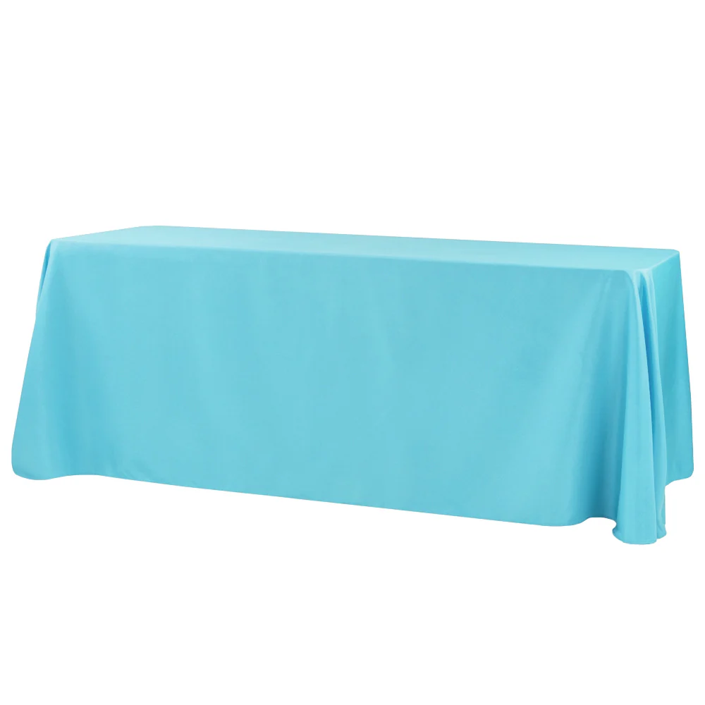 90"x132" Rectangular Oblong Premium Polyester Tablecloth - Aqua Blue - Image 3