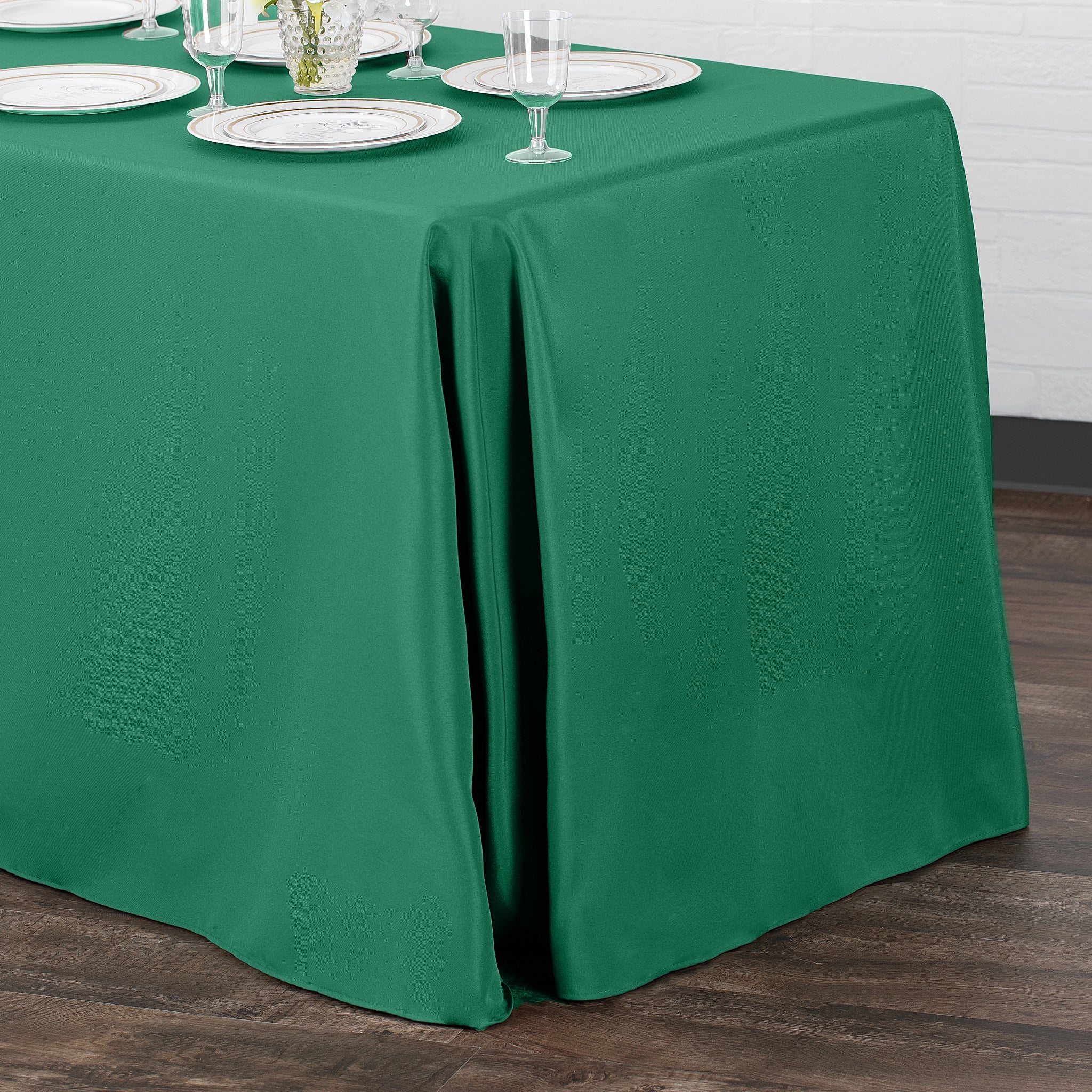 90"x132" Rectangular Oblong Premium Polyester Tablecloth - Emerald Green - Image 2