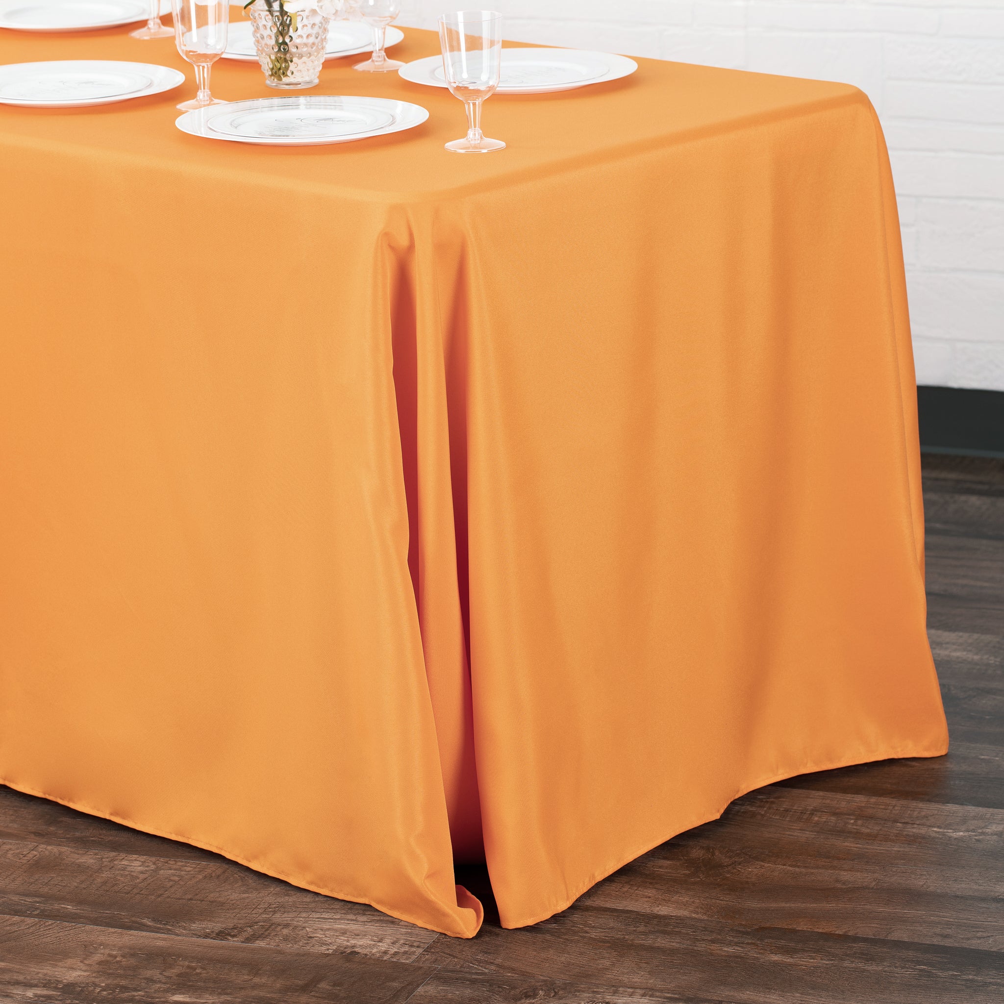 90"x132" Rectangular Oblong Premium Polyester Tablecloth - Orange - Image 2