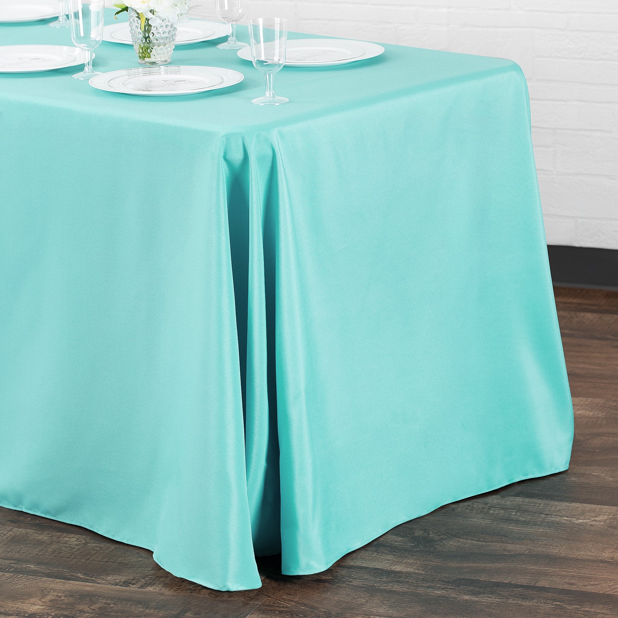90"x132" Rectangular Oblong Premium Polyester Tablecloth - Turquoise - Image 2