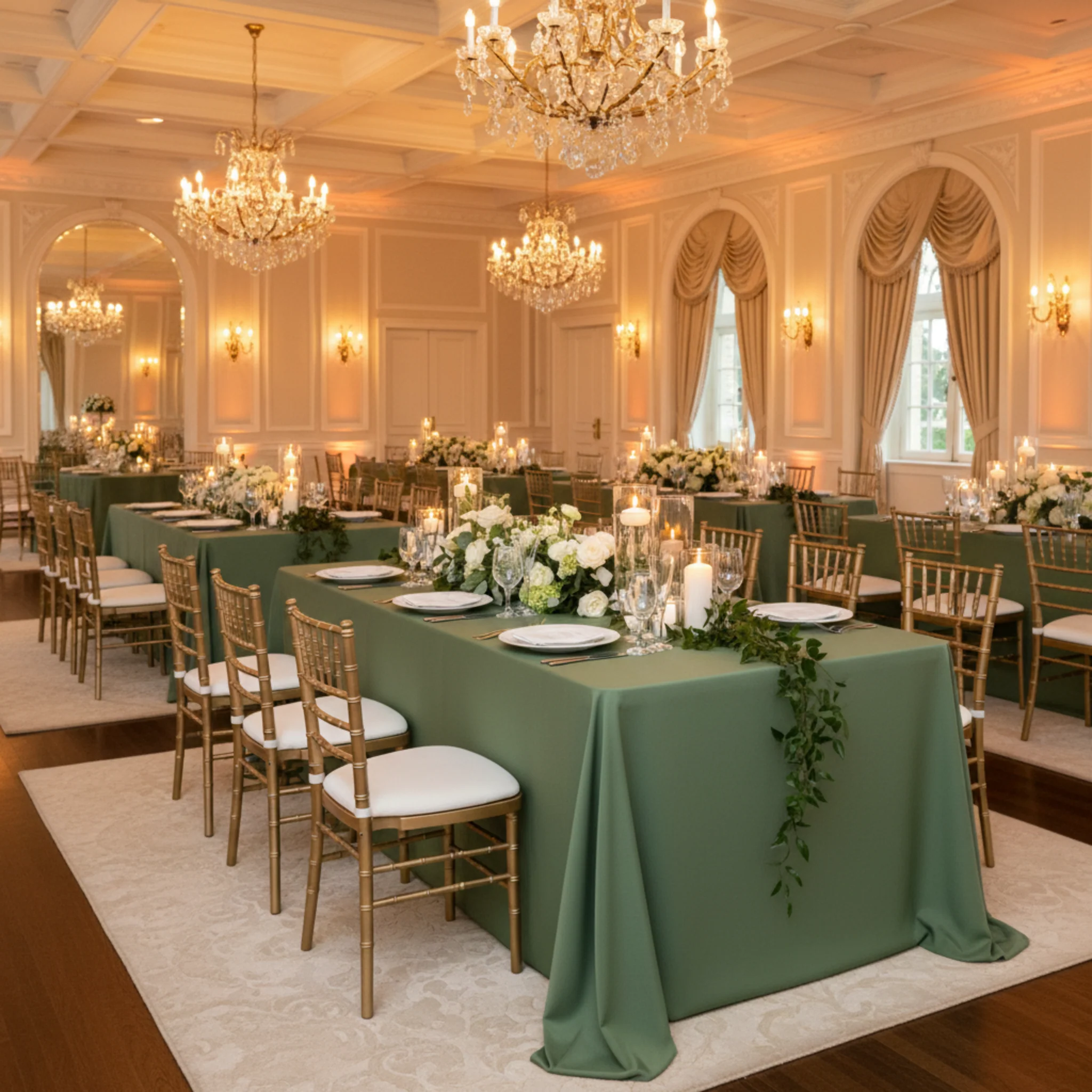 90"x132" Rectangular Oblong Premium Polyester Tablecloth - Willow Green - Image 3