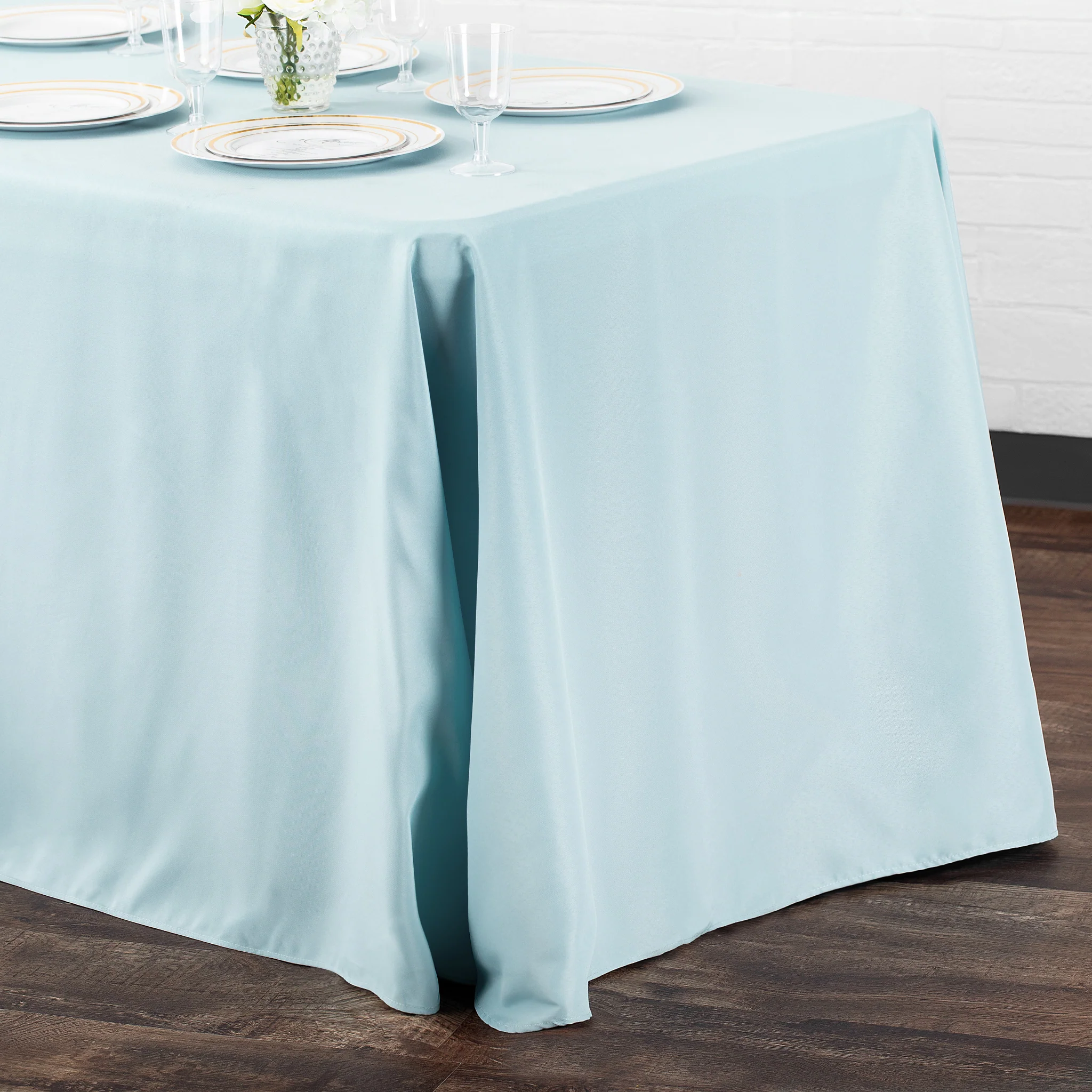 90"x156" Rectangular Oblong Premium Polyester Tablecloth - Baby Blue - Image 2