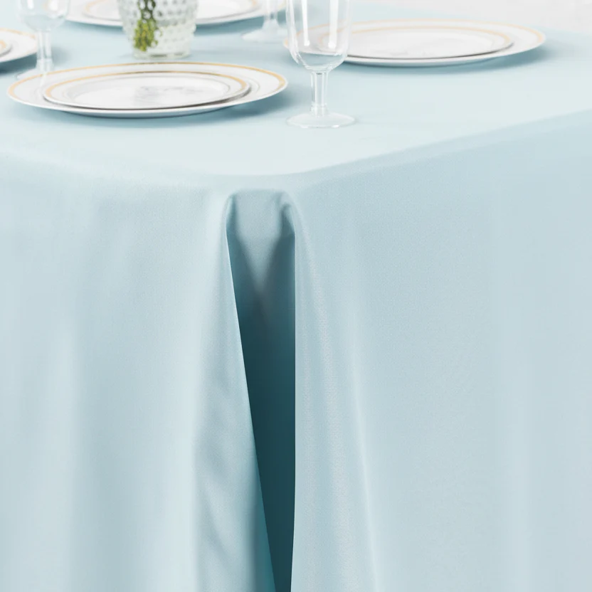 90"x156" Rectangular Oblong Premium Polyester Tablecloth - Baby Blue - Image 4