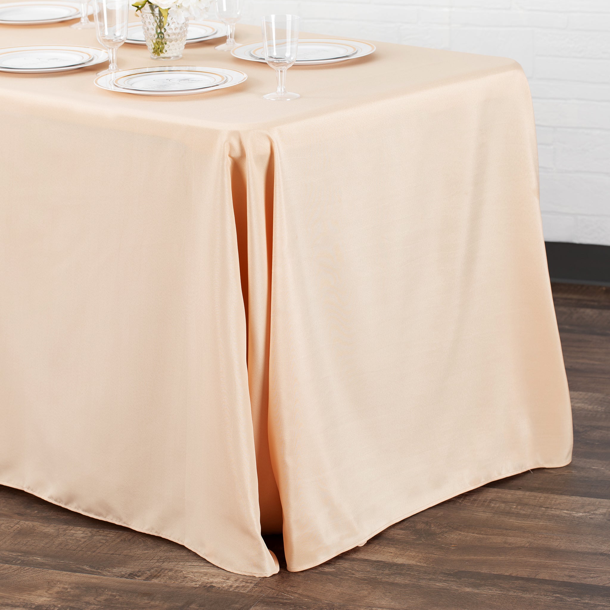 90"x156" Rectangular Oblong Premium Polyester Tablecloth - Champagne - Image 2